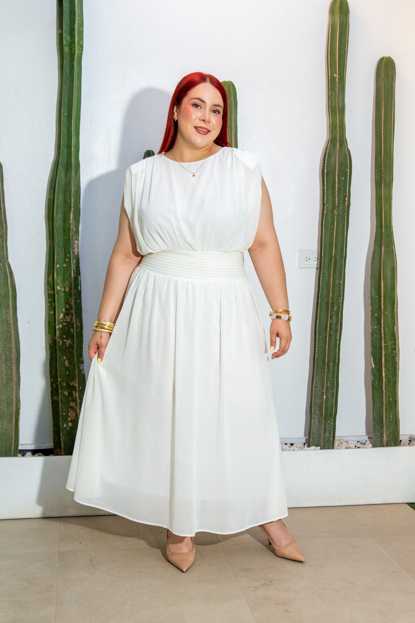 Vestido Curvy Gasa con Resorte Hueso detalle