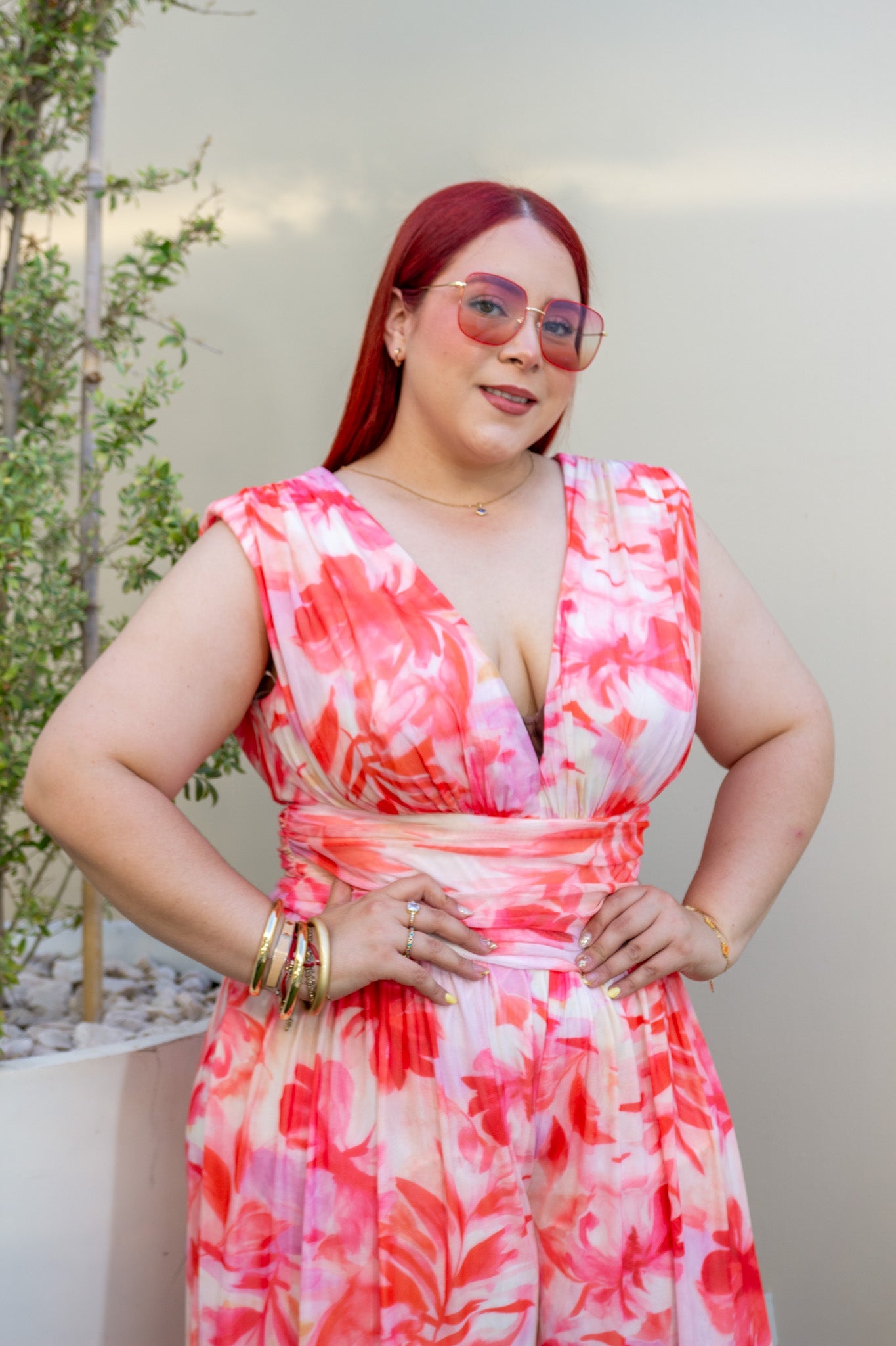 Palazo Curvy Mesh Estampado Naranja look completo