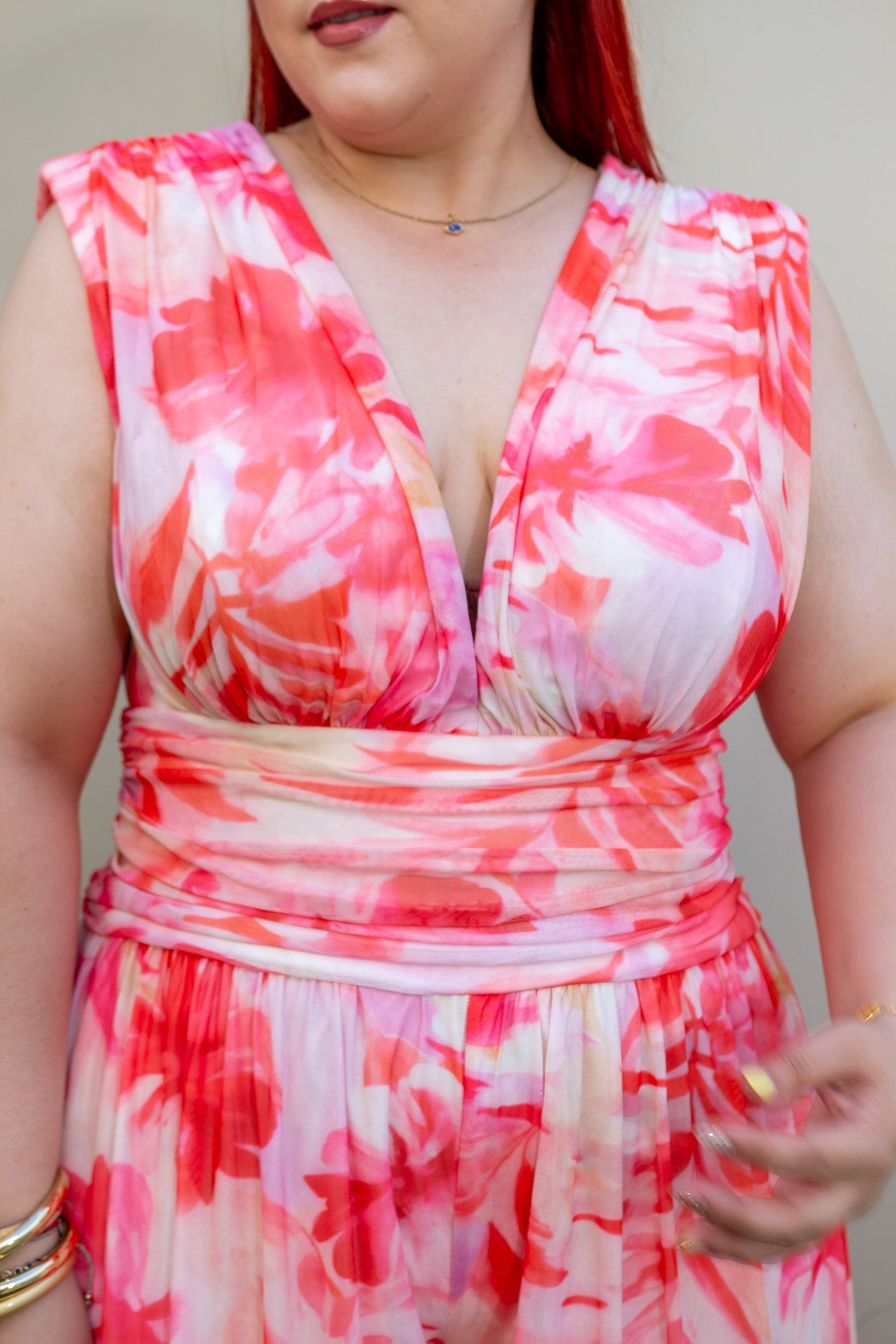 Palazo Curvy Mesh Estampado Naranja detalle textura