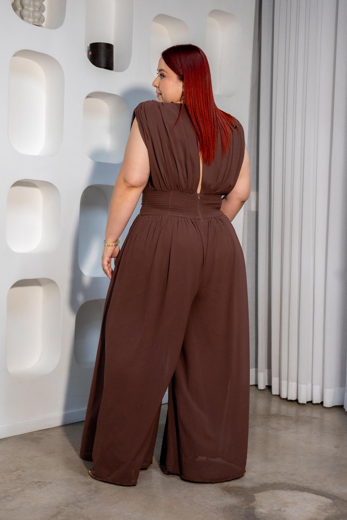 Maxi Vestido Curvy Detalle Cintura Café