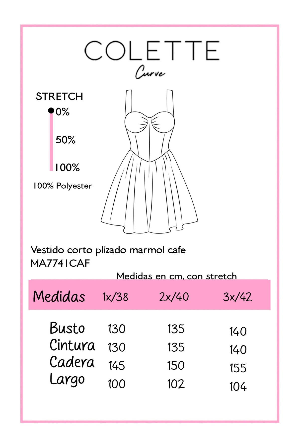 Vestido Curvy Corto Plisado Tirantes Mármol Café