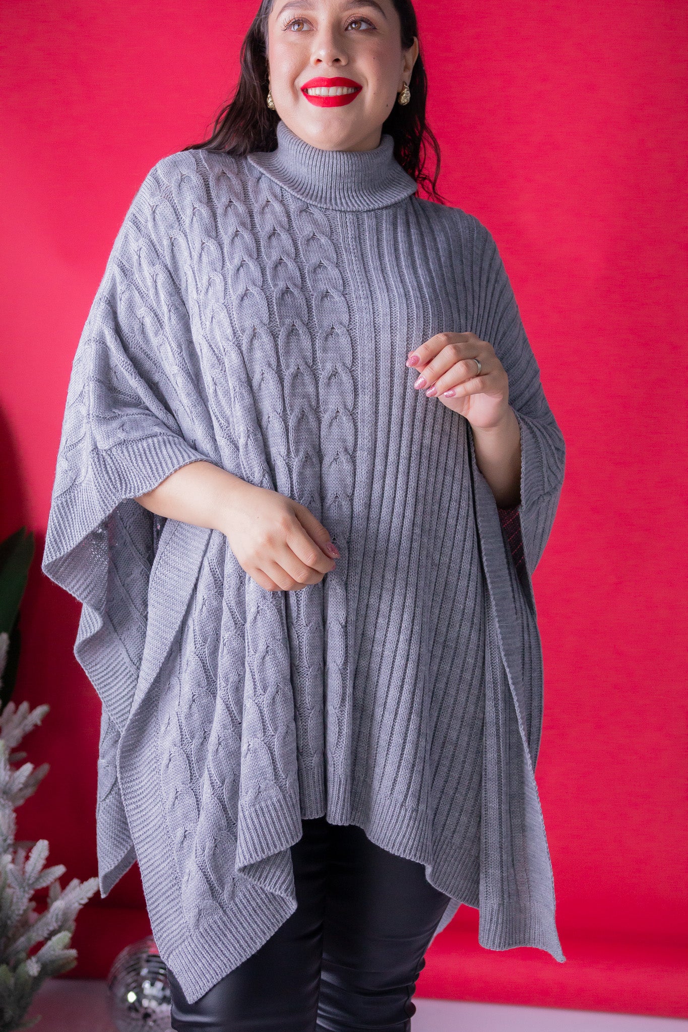 Poncho Tejido Gris Unitalla para Mujer