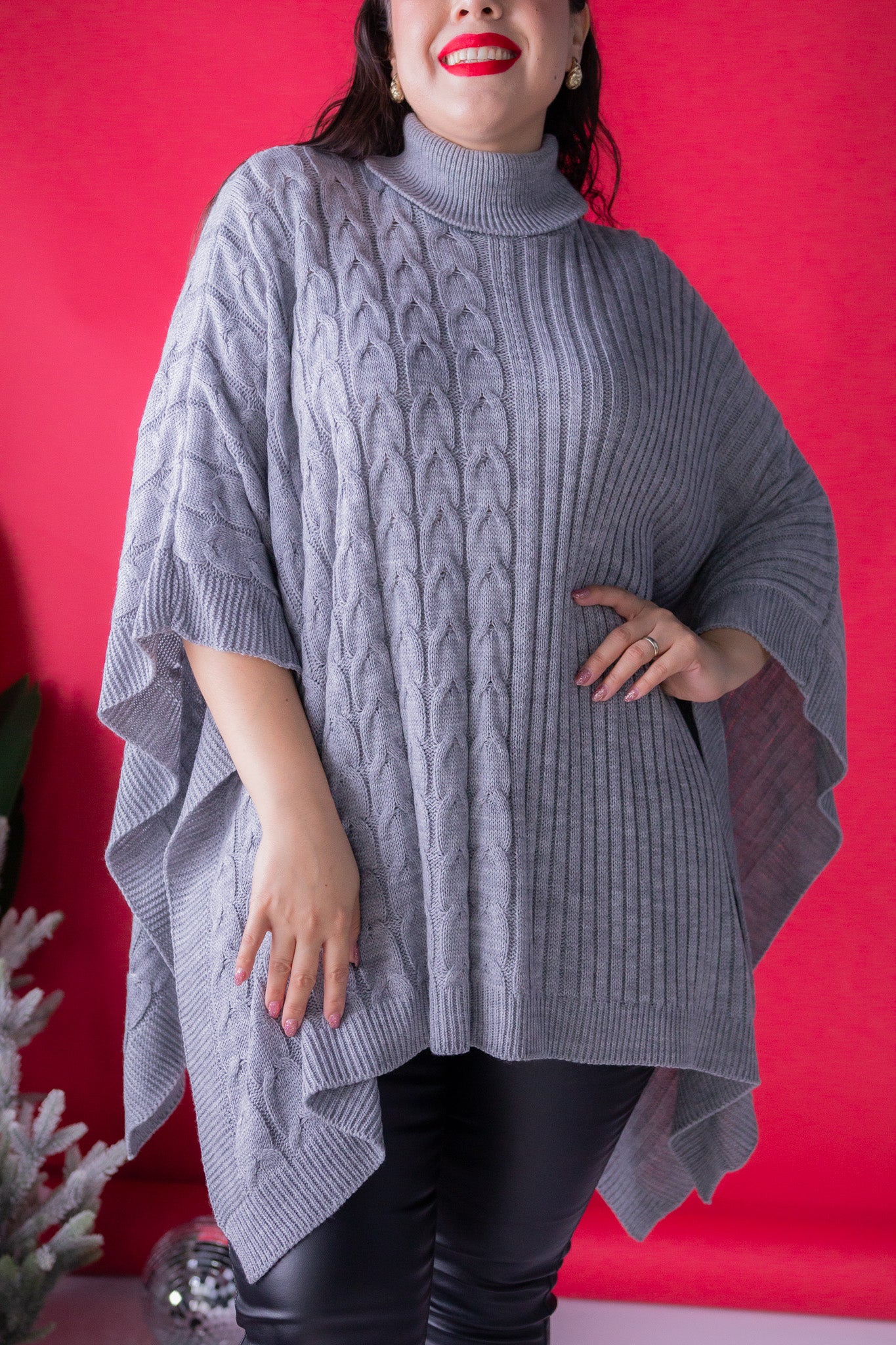 Poncho Tejido Gris Unitalla para Mujer