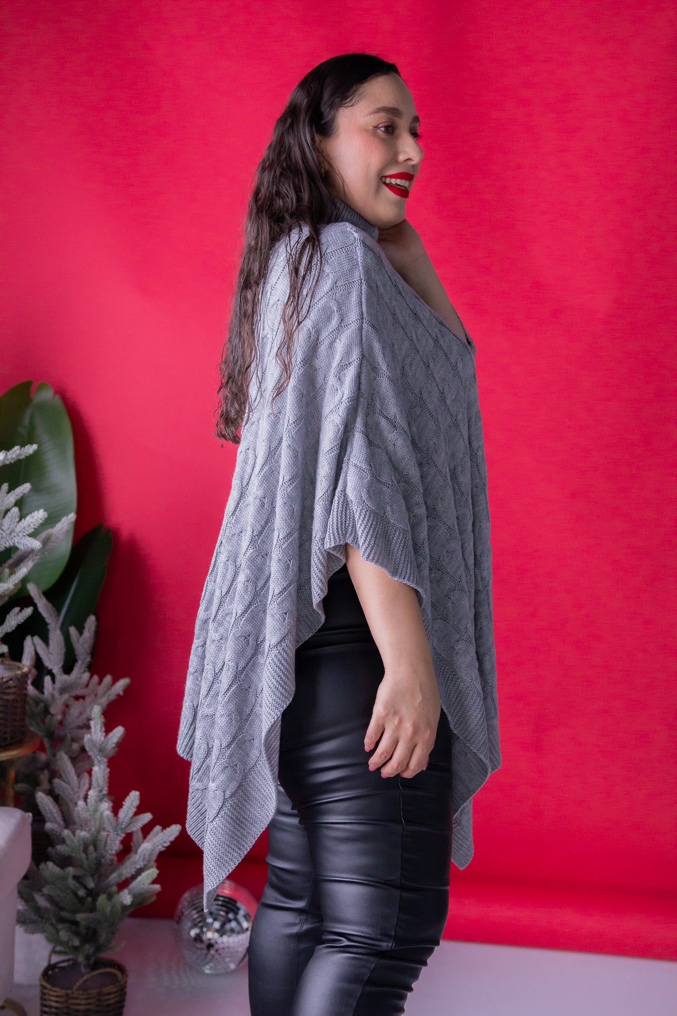 Poncho Tejido Gris Unitalla para Mujer