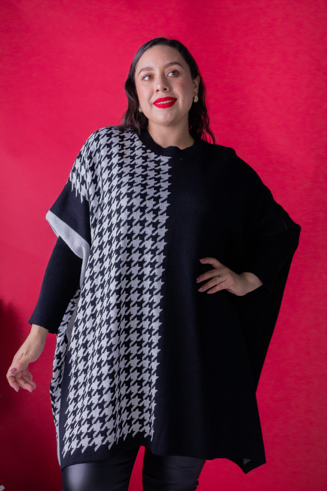 poncho tejido pata de gallo unitalla