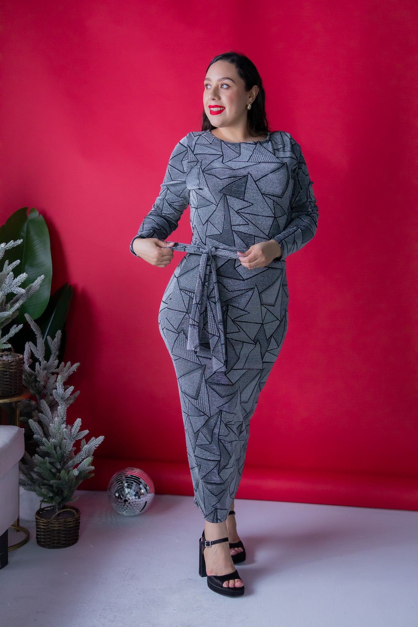 Vestido con Brillos de Estrellas Plata Plus Size para Mujer