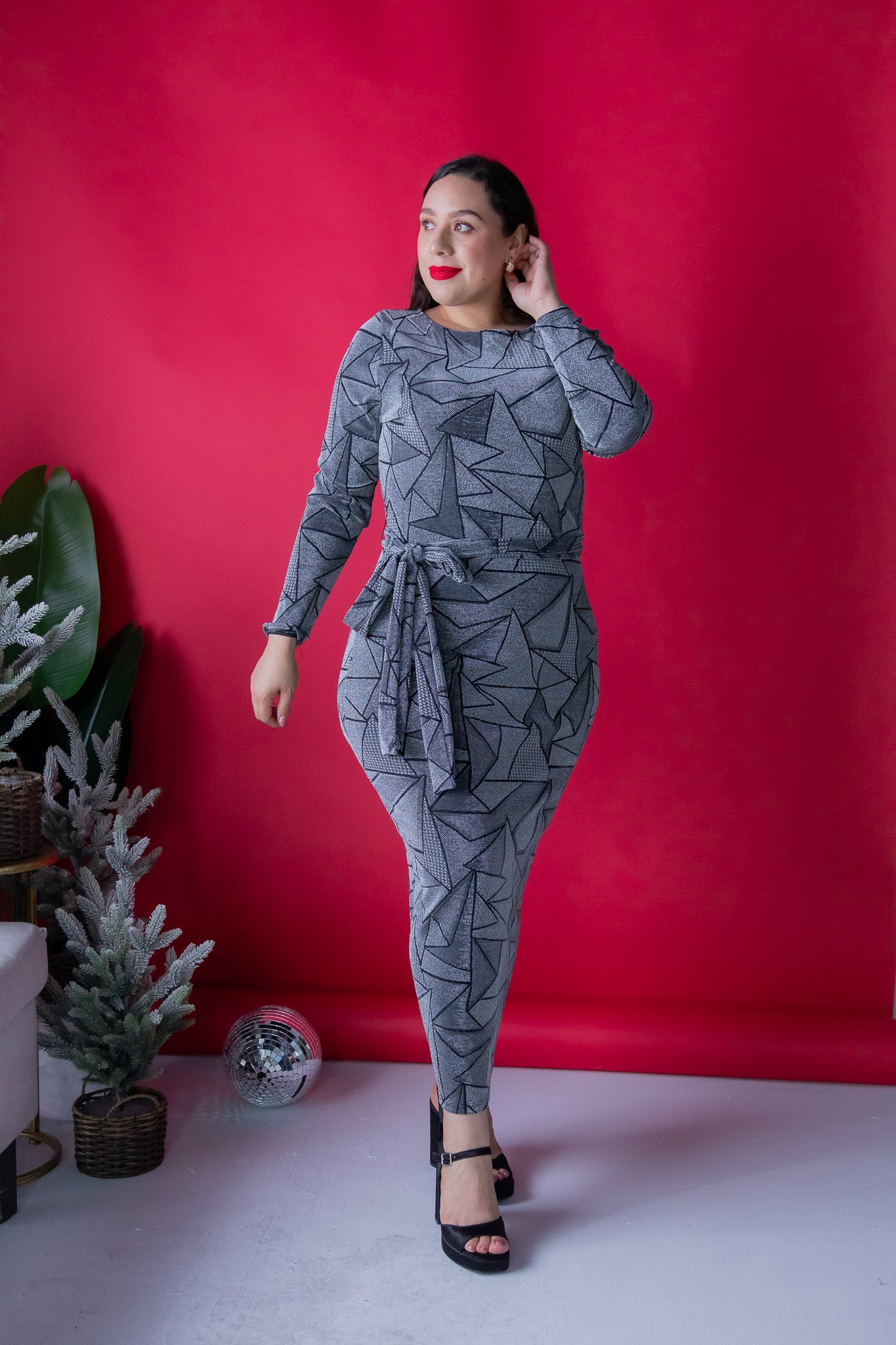 Vestido con Brillos de Estrellas Plata Plus Size para Mujer