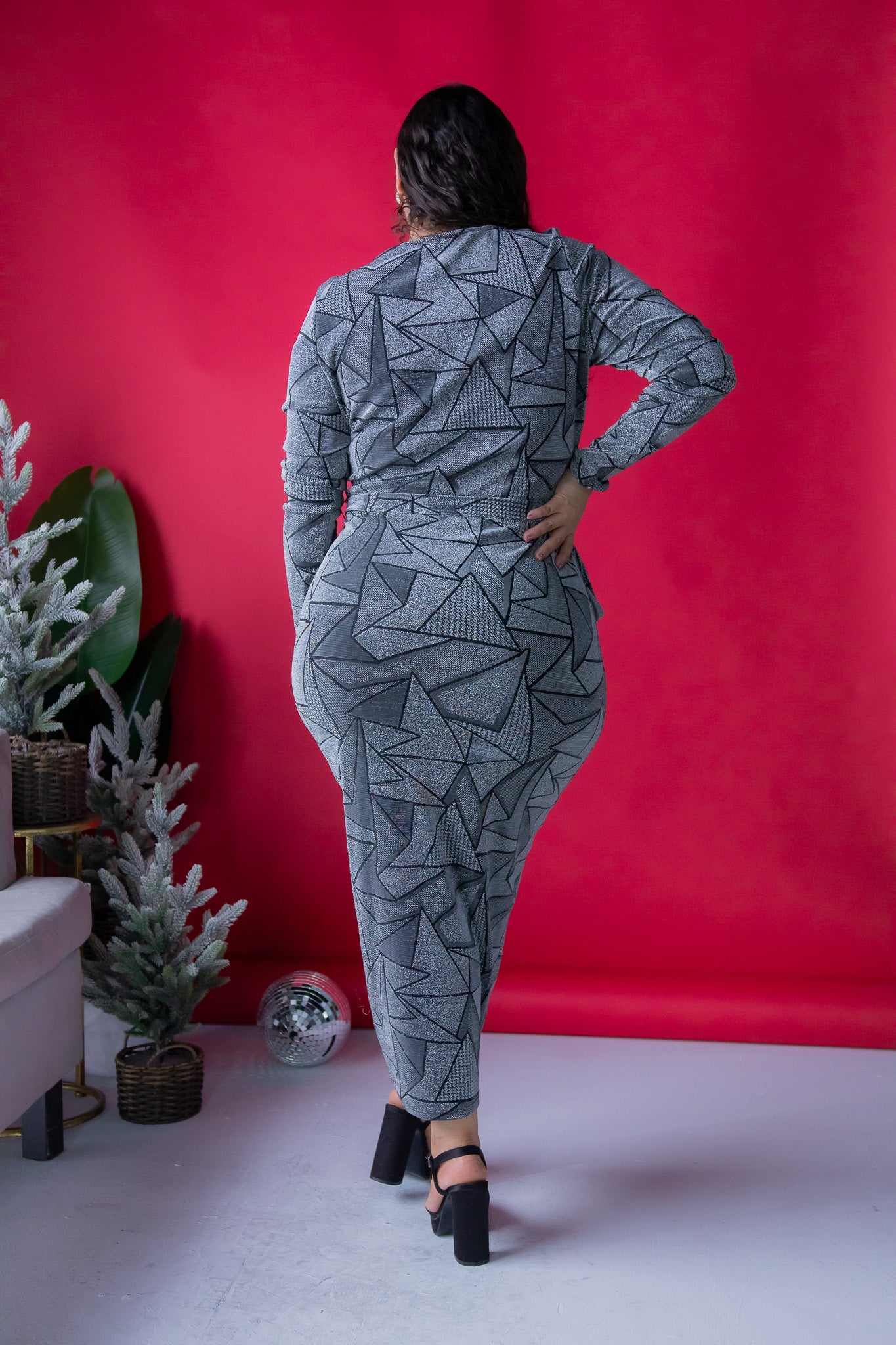 Vestido con Brillos de Estrellas Plata Plus Size para Mujer