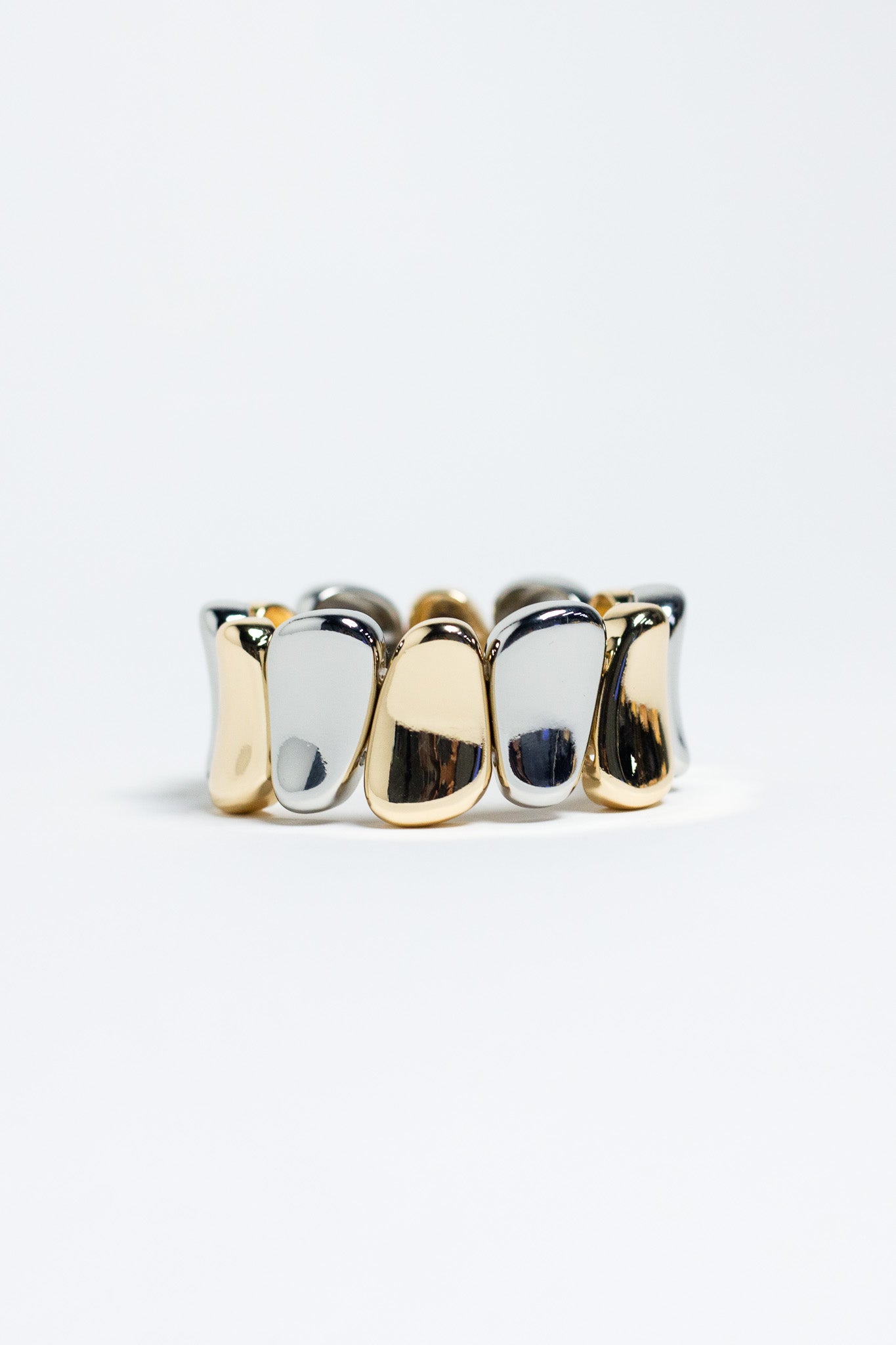 Pulsera Elastica Esferas Bicolor Dorado y Plata
