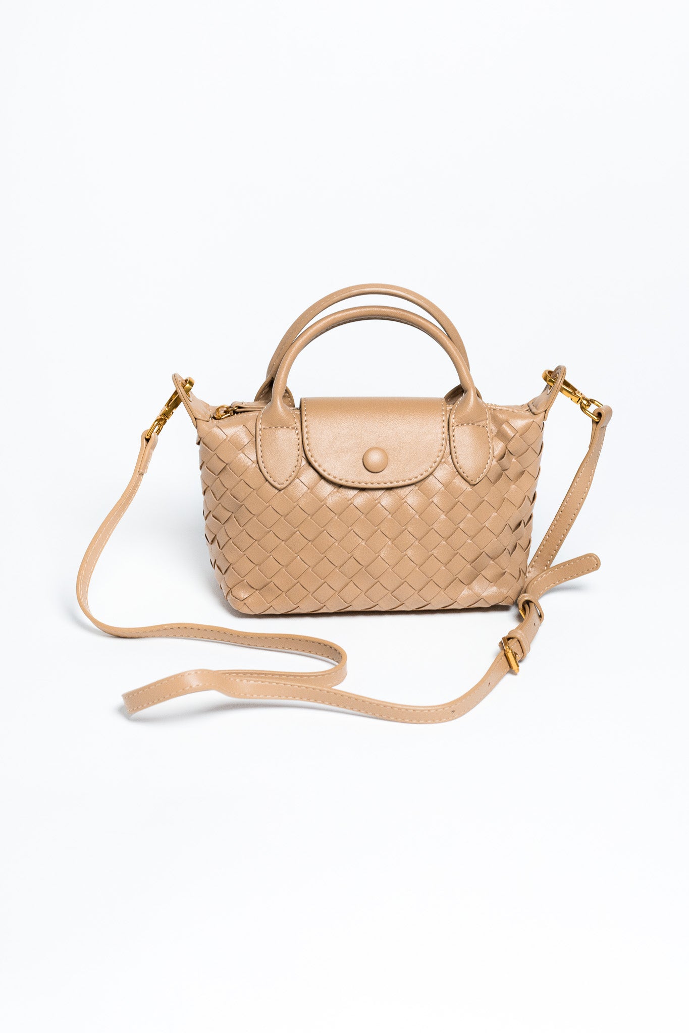 Mini Bolsa de Mano Tejida Café Claro