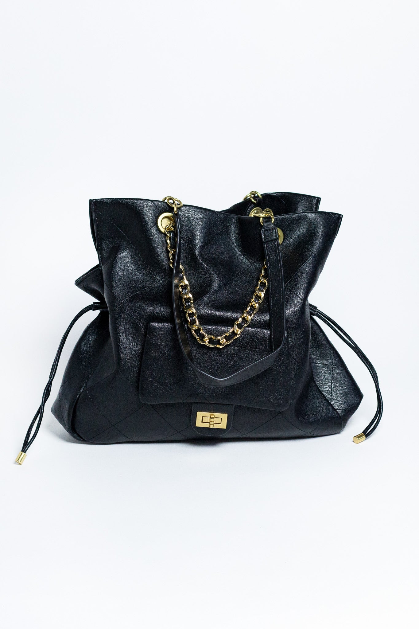 Bolsa Tote Negra Grande con Cadena Dorada