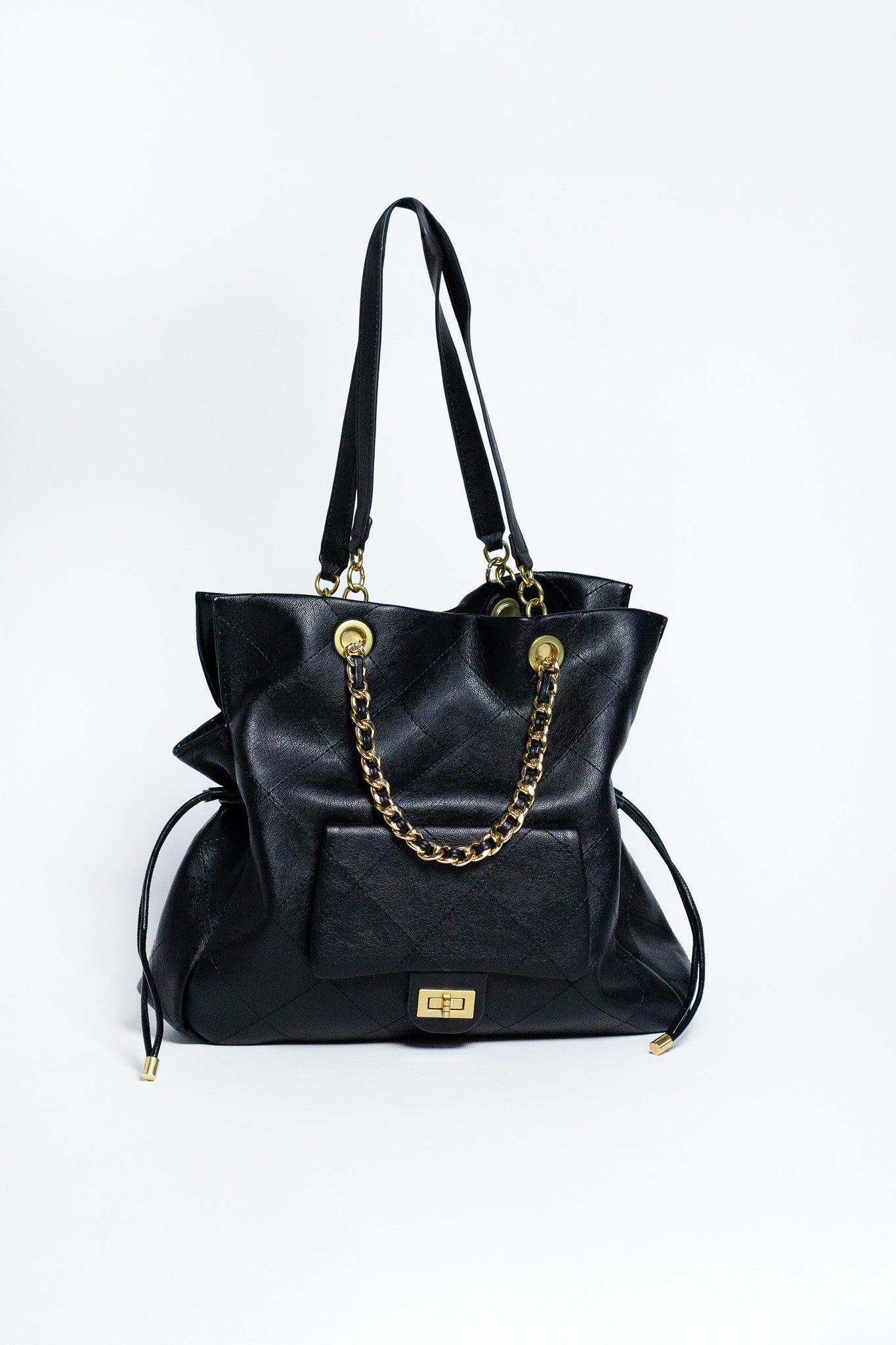 Bolsa Tote Negra Grande con Cadena Dorada