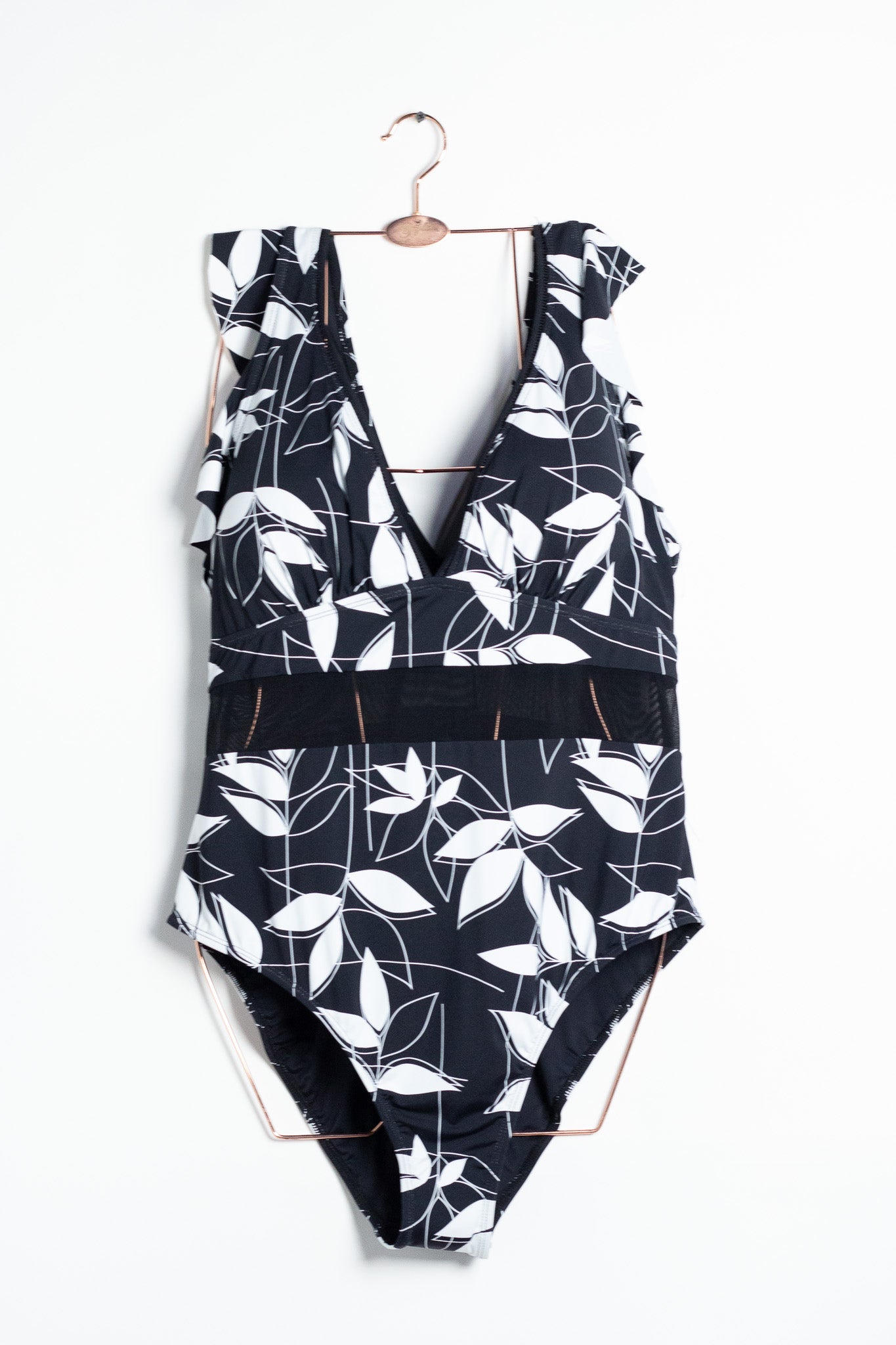 Traje de Baño Plus Size Flores Negro