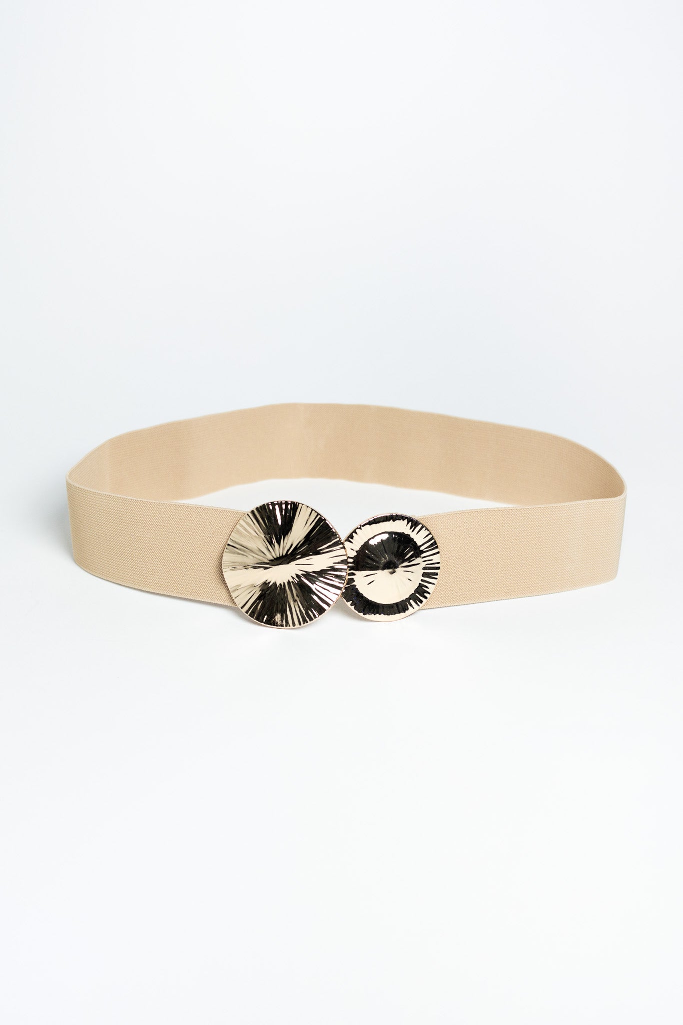 Cinturón Elástico Beige con Hebilla Dorada para Mujer