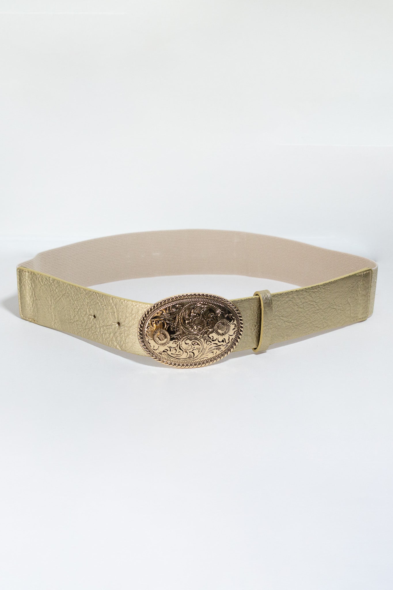 cinto elastico hebilla textura dorado