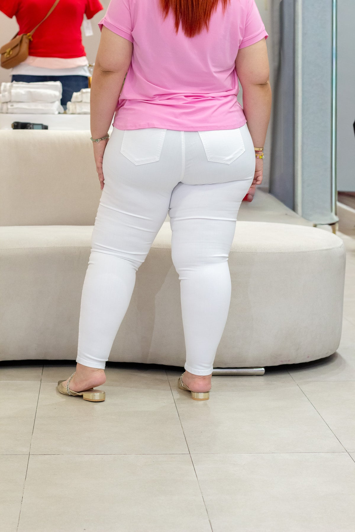 Jeans Curvy Skinny Liso Blanco Stretch Cintura Alta Casual