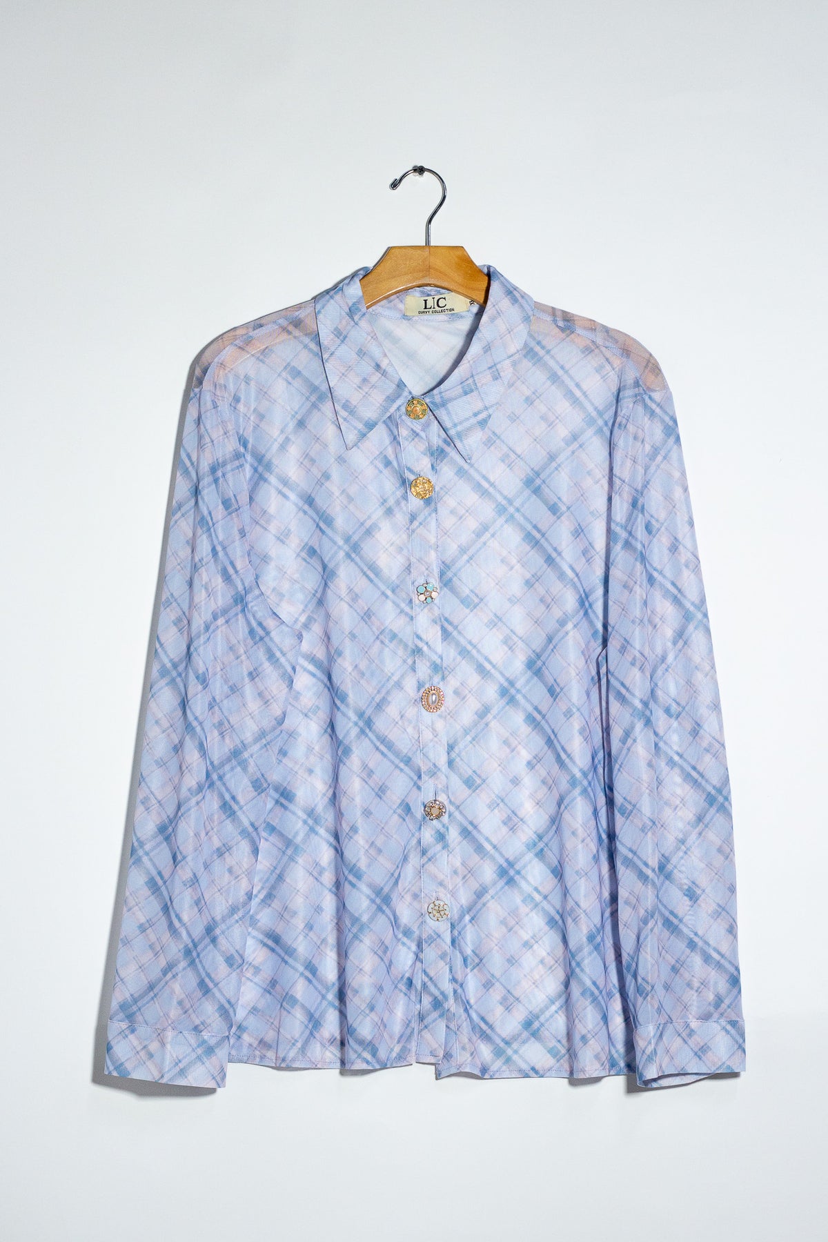 Camisa mesh con cuadros azul