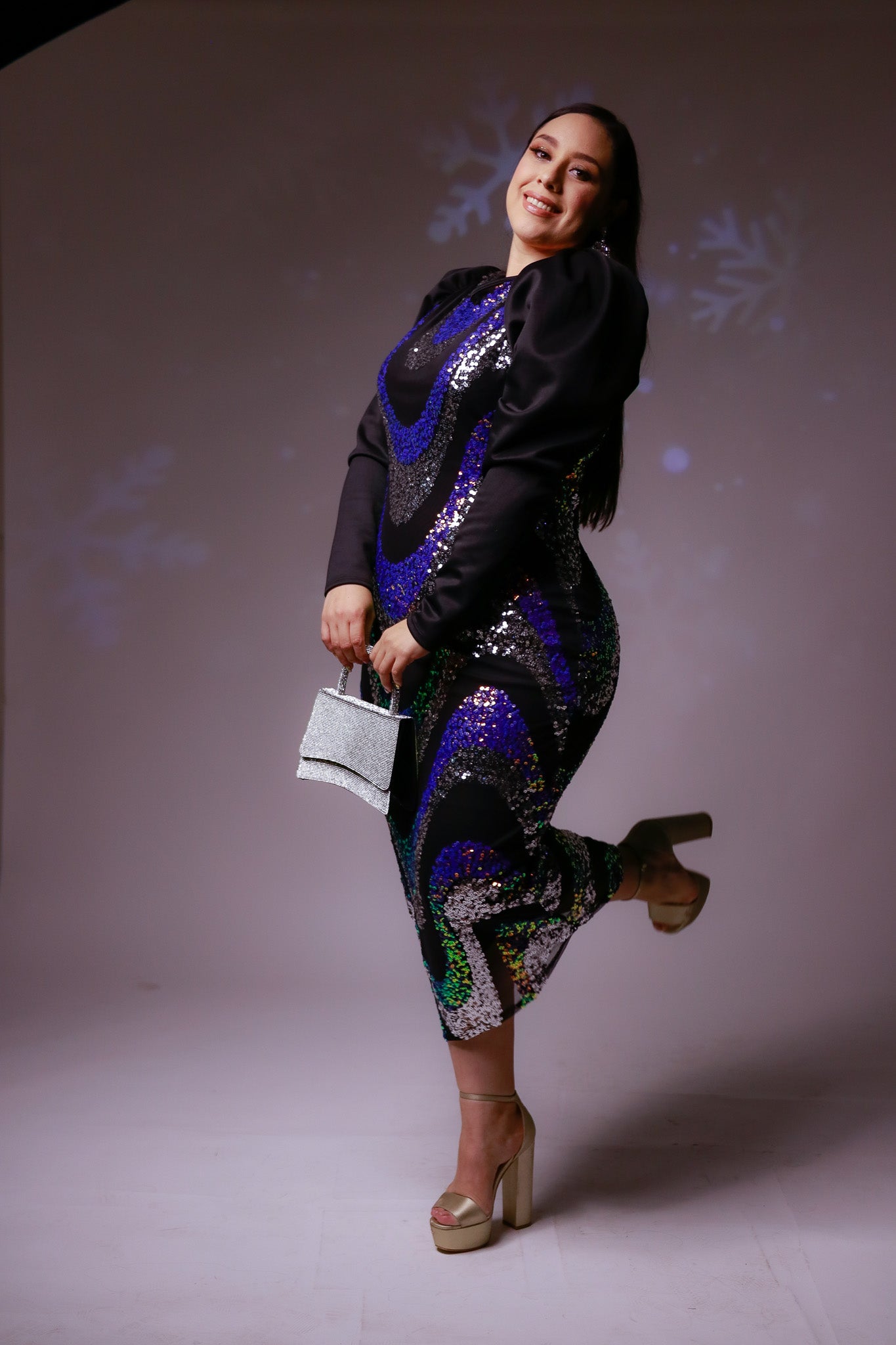 Vestido de Lentejuela Plata Plus Size para Mujer