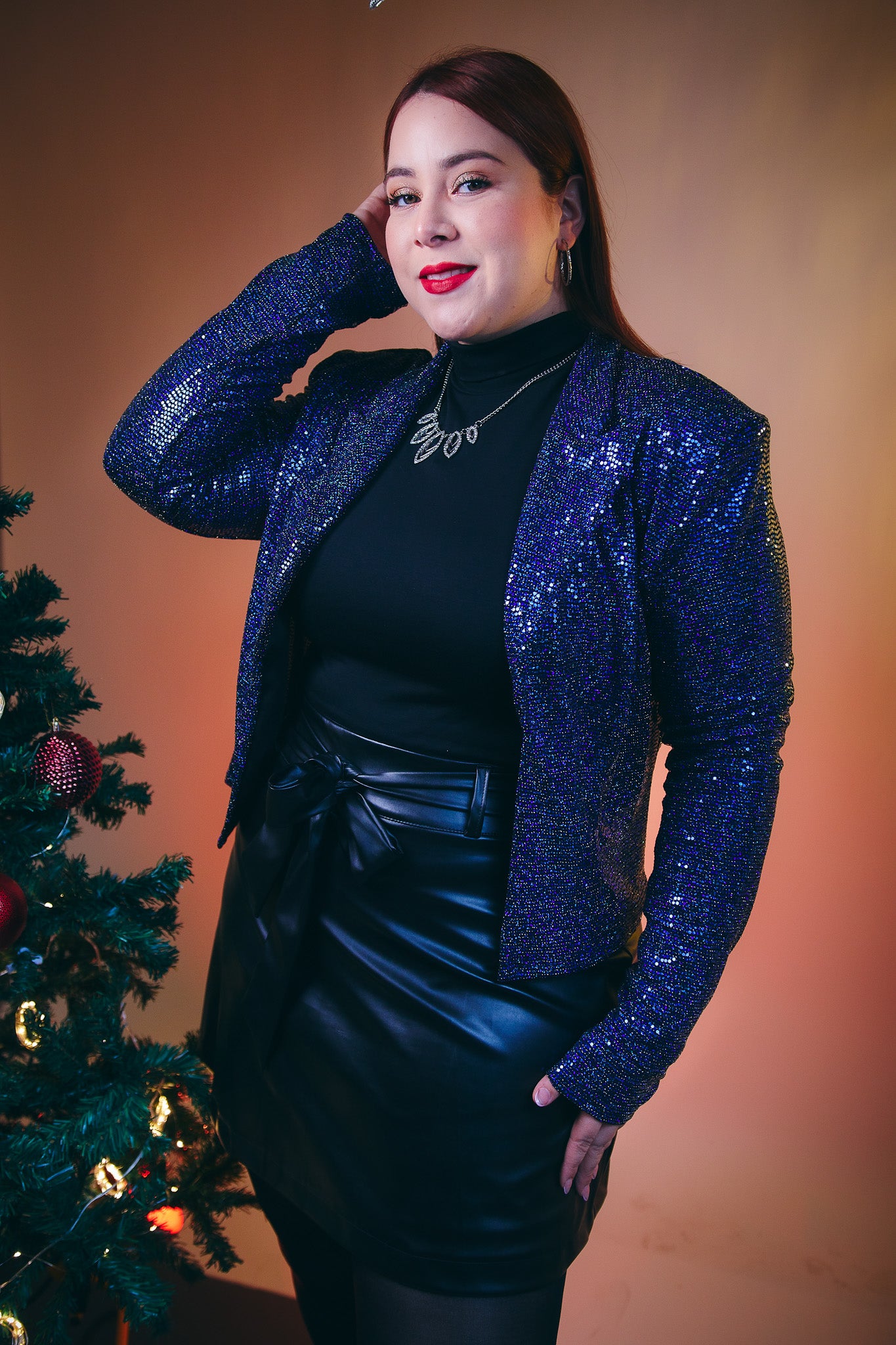 Saco de Brillos Azul Plus Size para Mujer