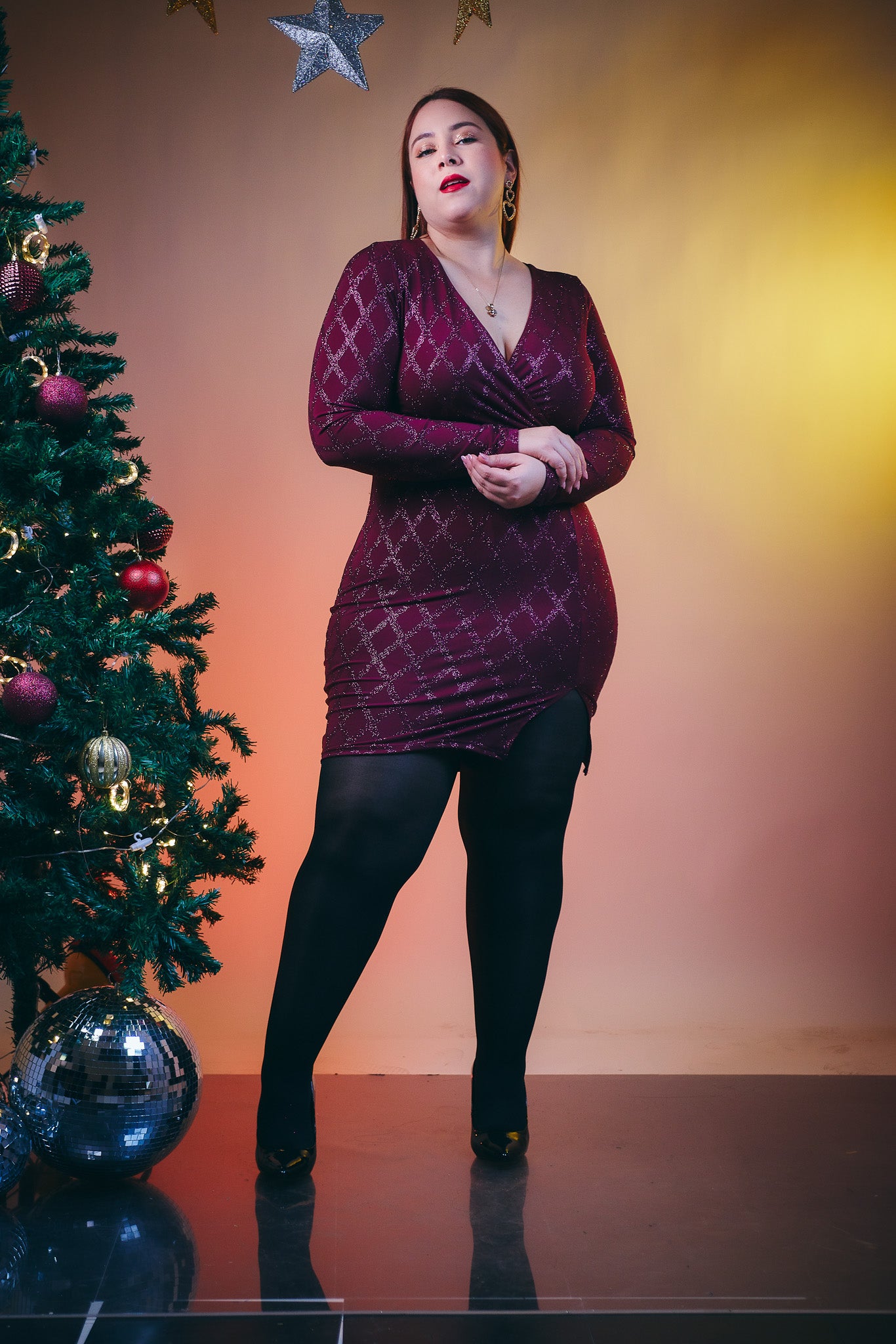 Vestido con Brillos Tinto Plus Size para Mujer