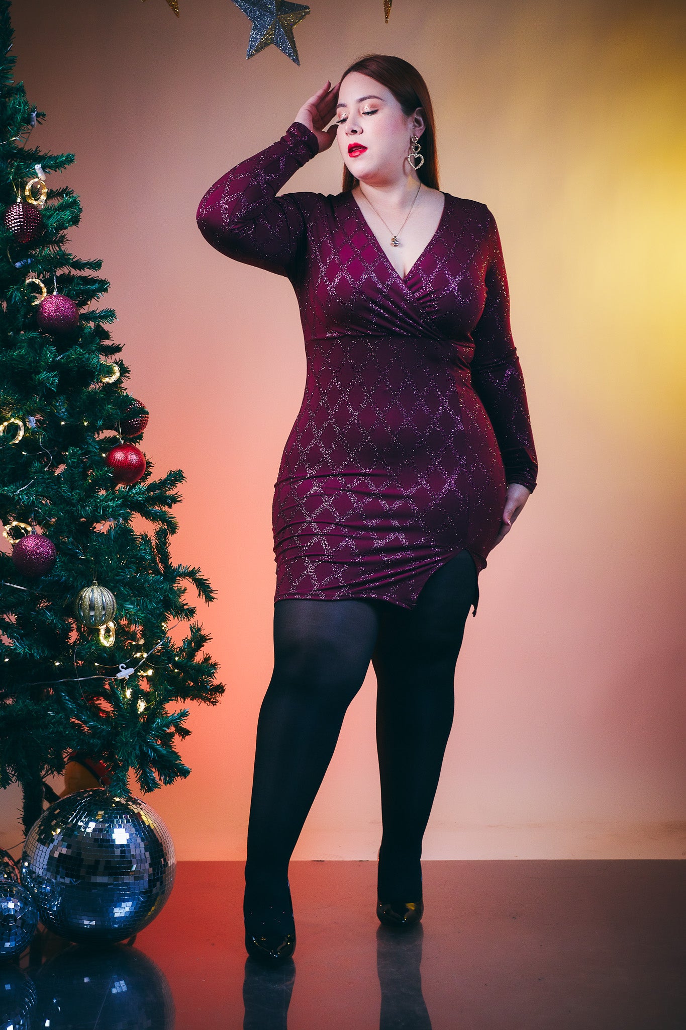 Vestido con Brillos Tinto Plus Size para Mujer