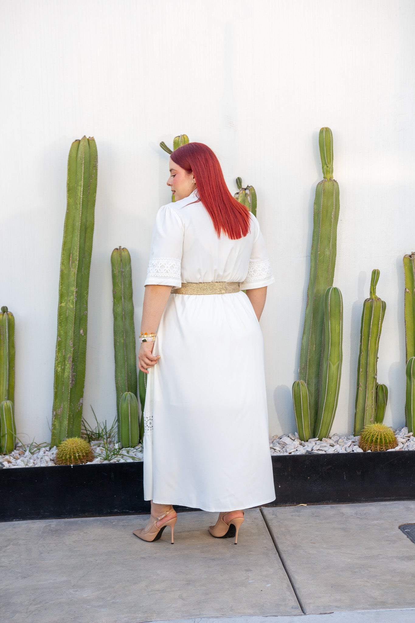 Vestido Curvy Maxi Camisero Encaje Guipur Blanco