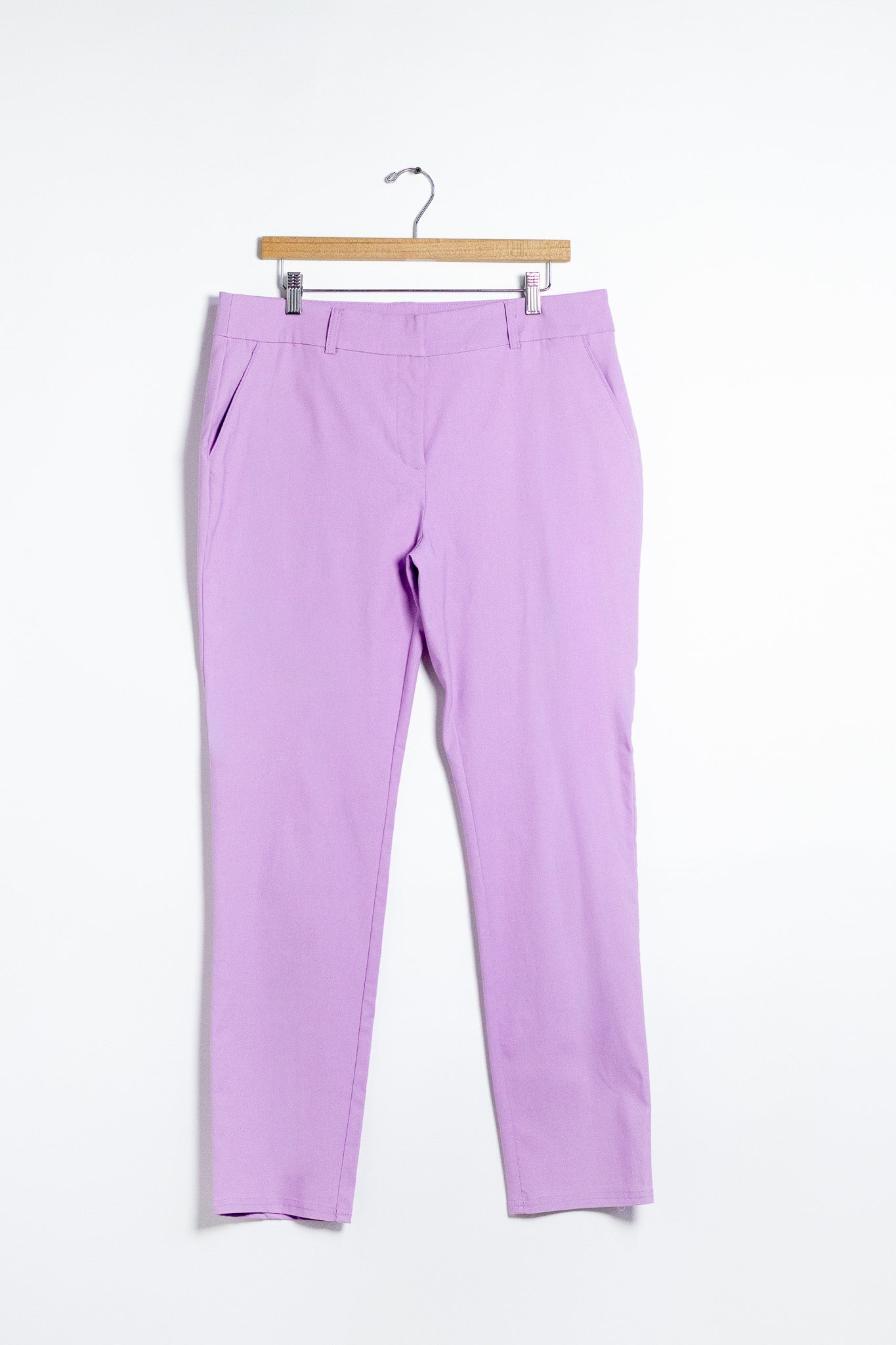 Pantalón Curvy Skinny Liso Lila Pastel Cintura Cómoda