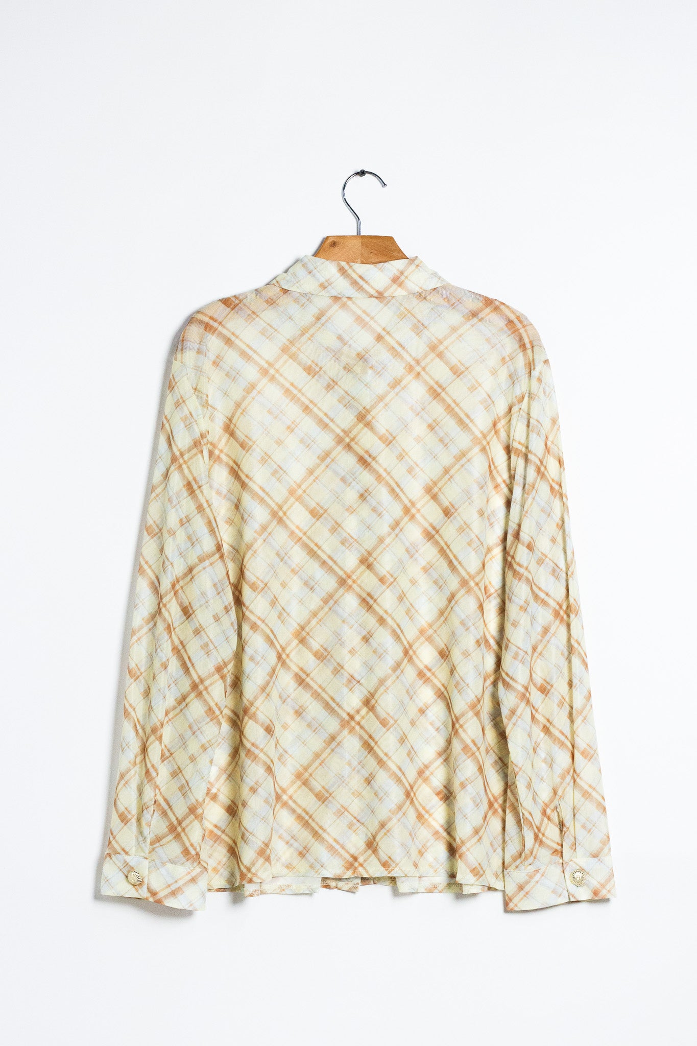 Blusa Curvy Mesh Estampado Cuadros Tonos Tierra Statement