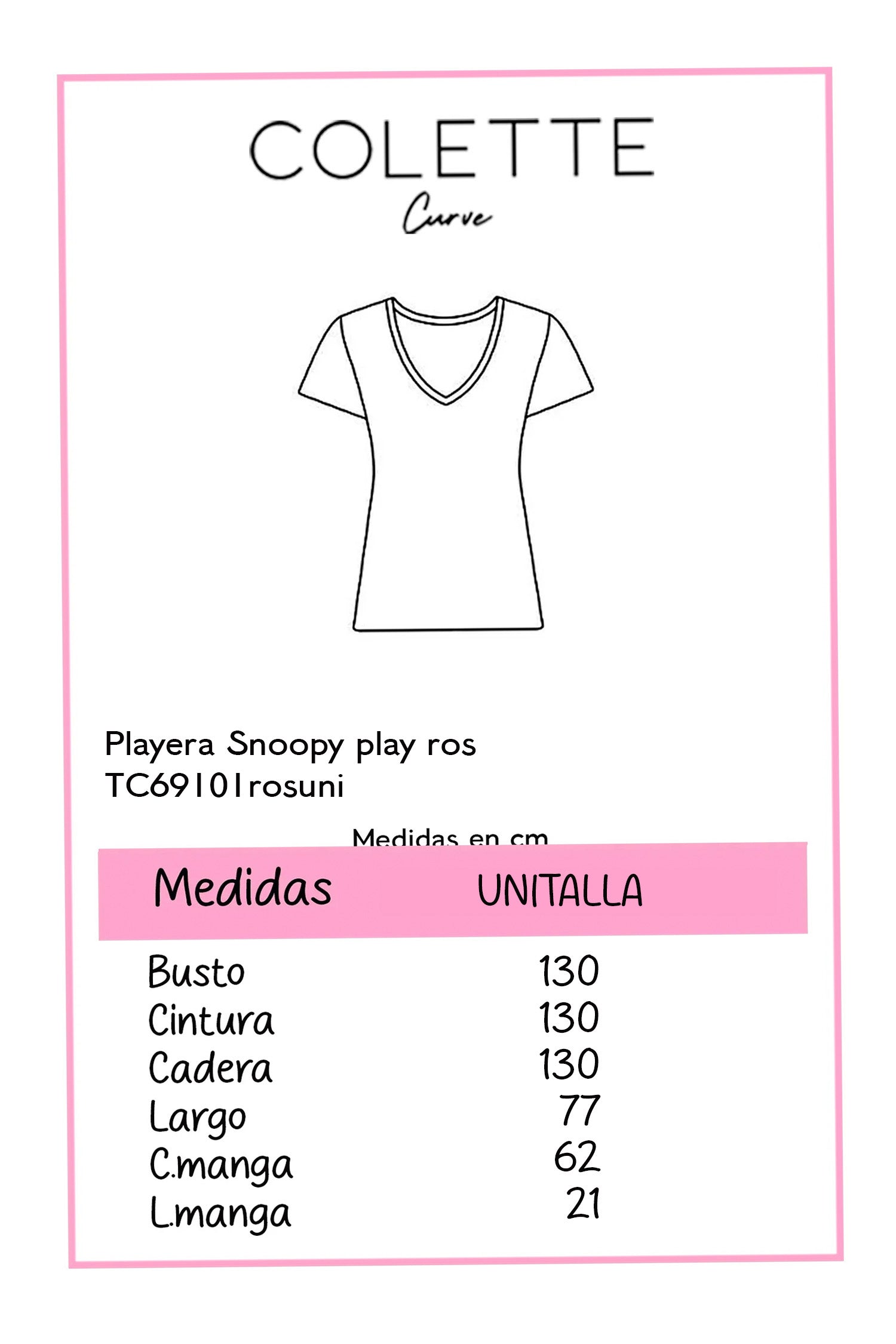 Playera Curvy Snoopy Play Rosa Palo Unitalla