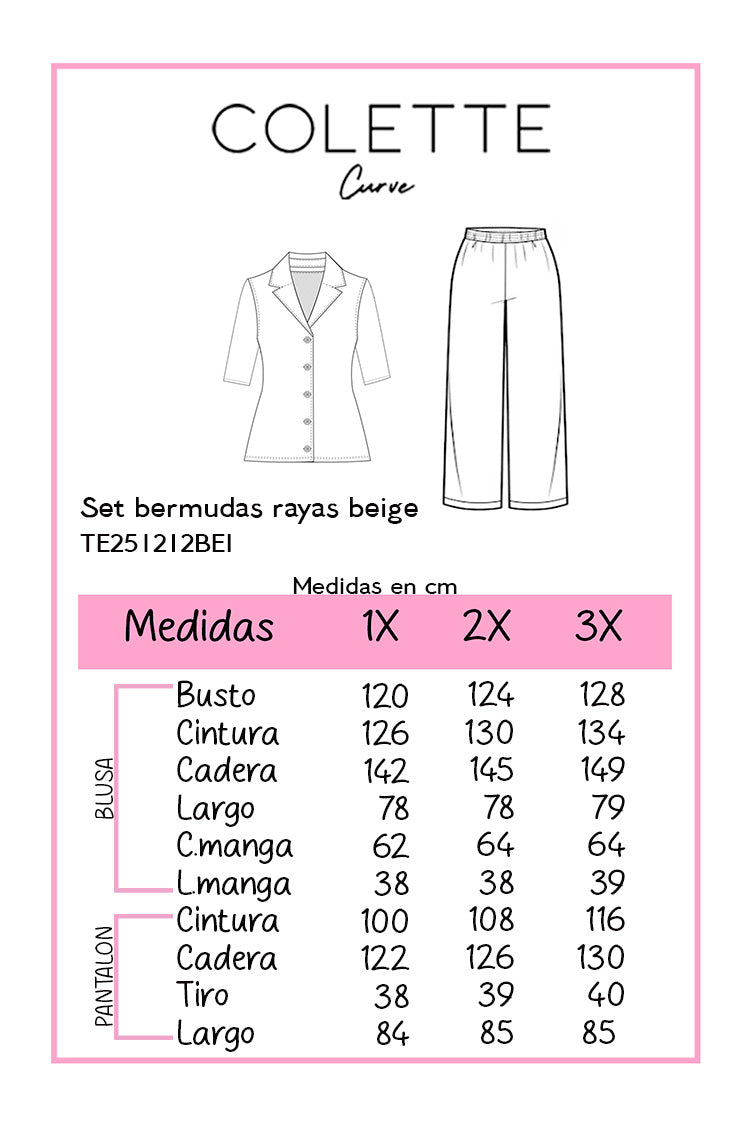 Set bermudas rayas beige