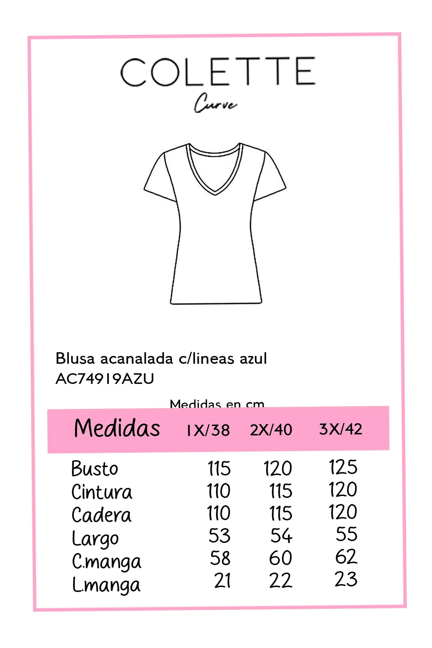 Blusa Curvy de Punto Acanalado (Rib) Azul con Franja amarilla
