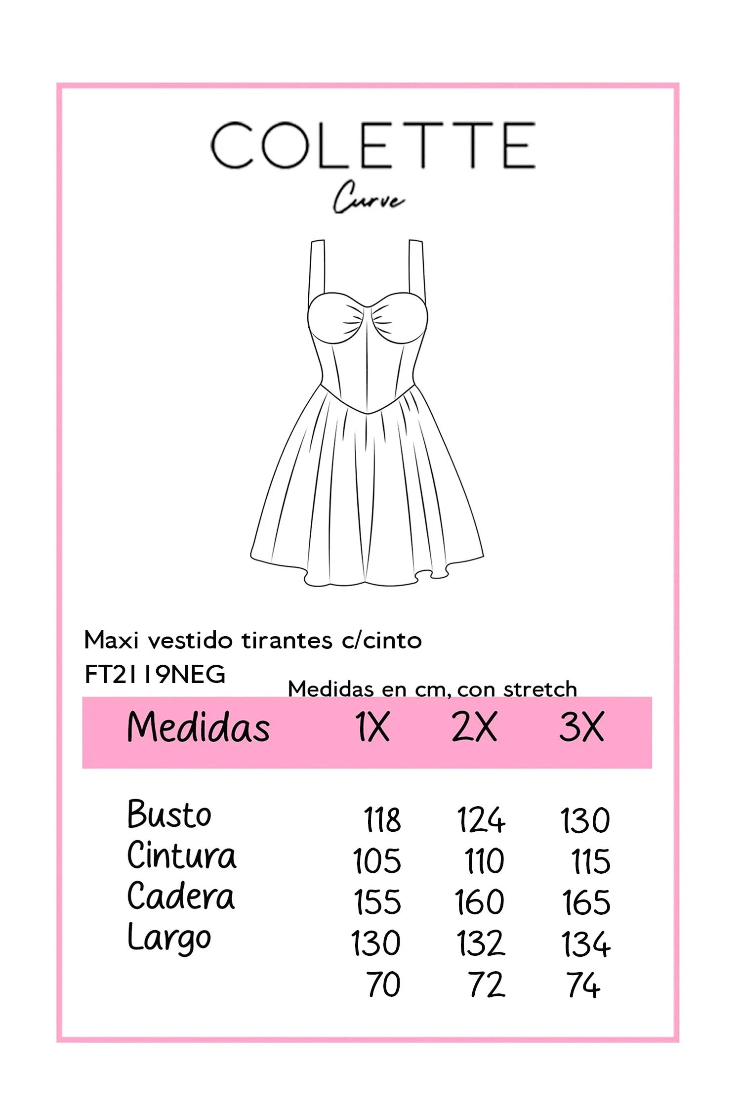 Maxi Vestido Curvy Tirantes Botones Dorados Sweetheart Negro