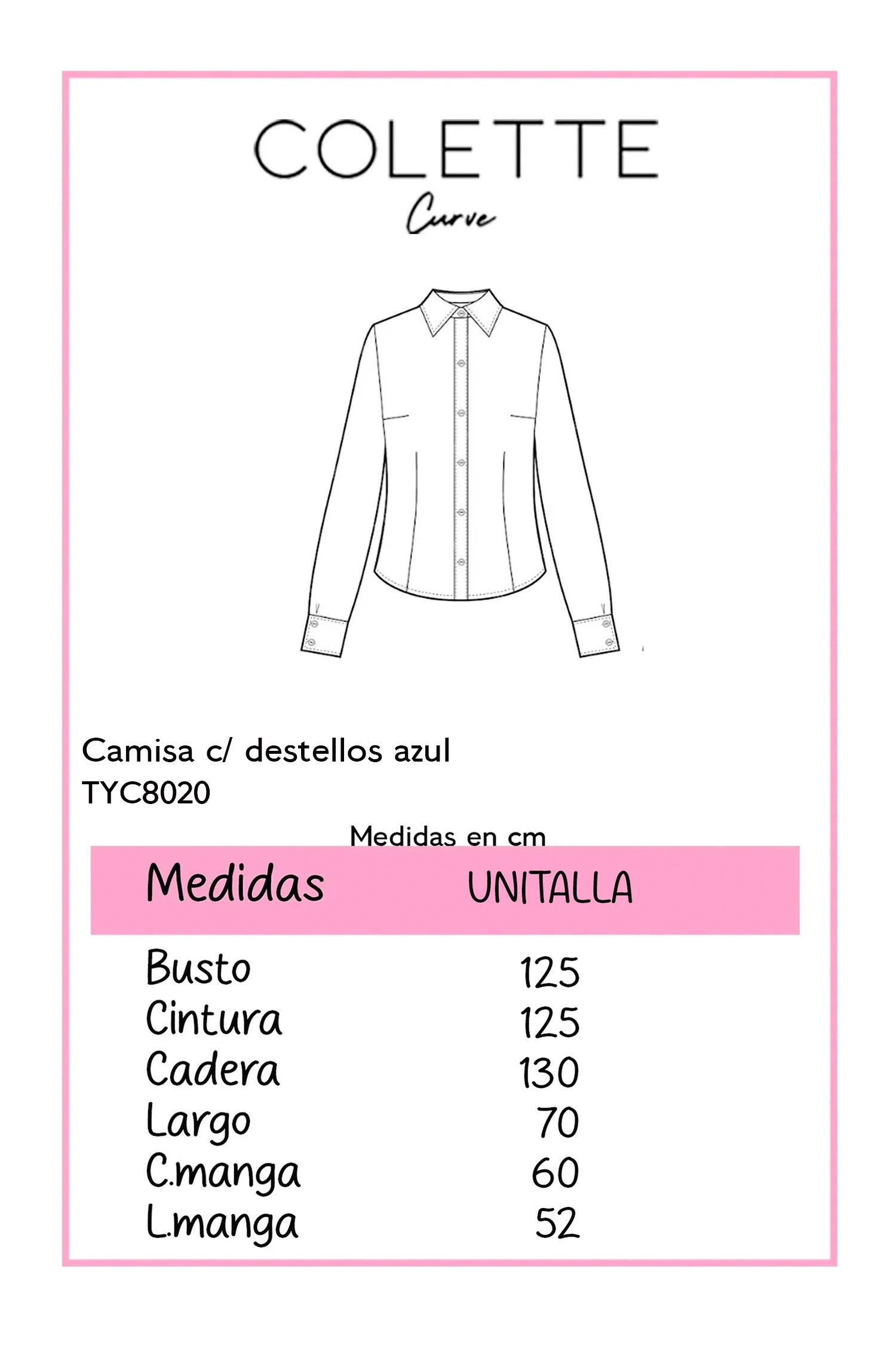 Camisa Curvy Azul con Destellos Sutiles Manga Larga Versátil