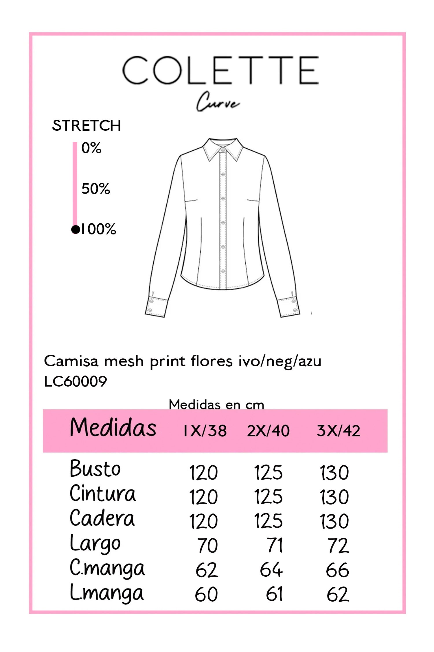 Camisa Curvy Mesh Translúcida Print Flores Manga Larga Ivory
