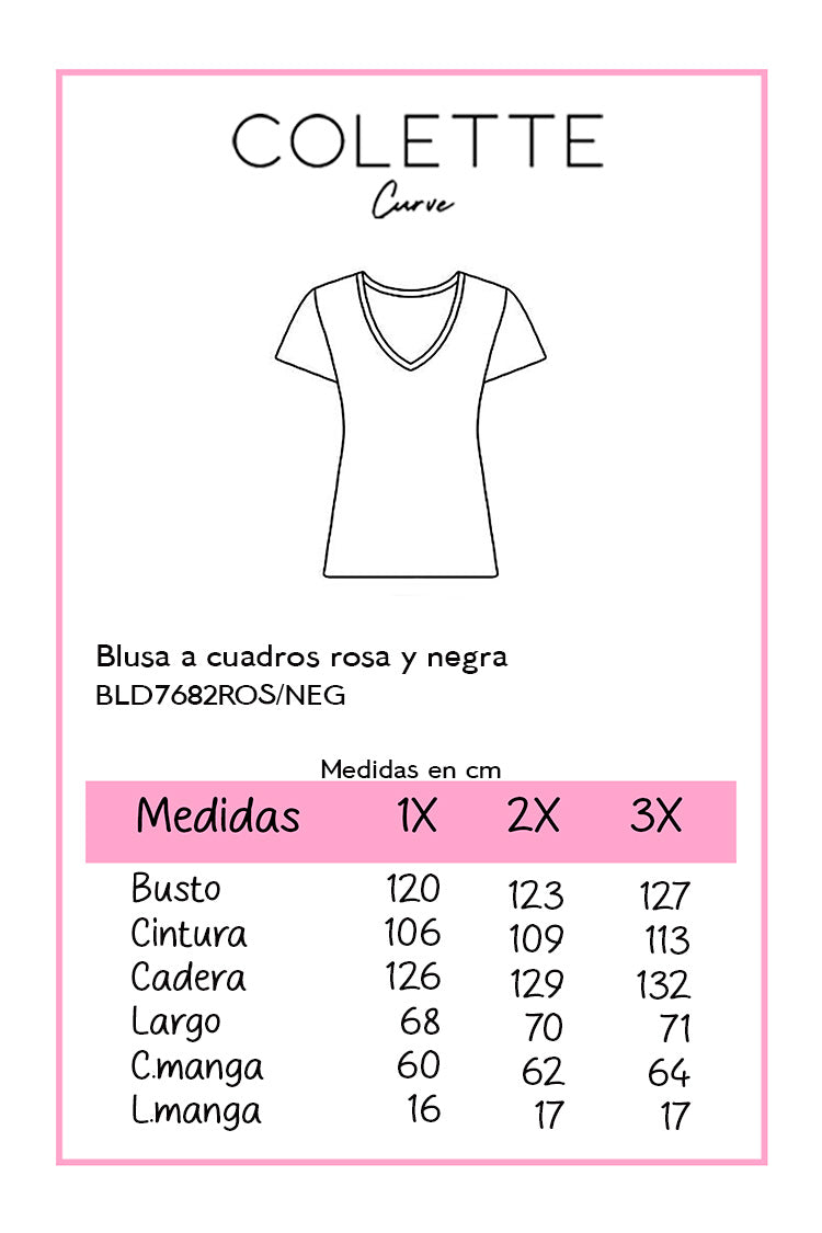 Blusa a cuadros rosa y negra