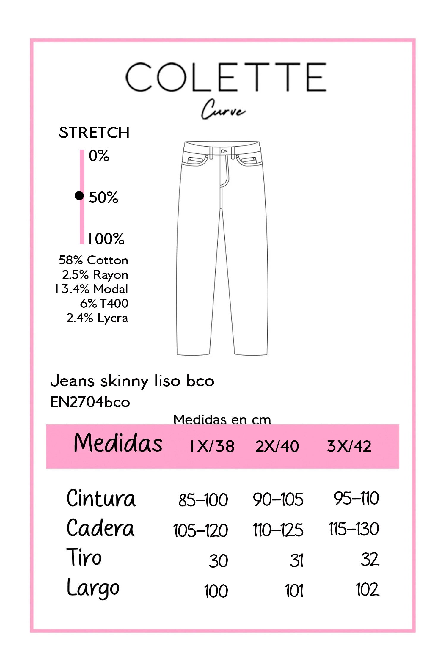 Jeans Curvy Skinny Liso Blanco Stretch Cintura Alta Casual
