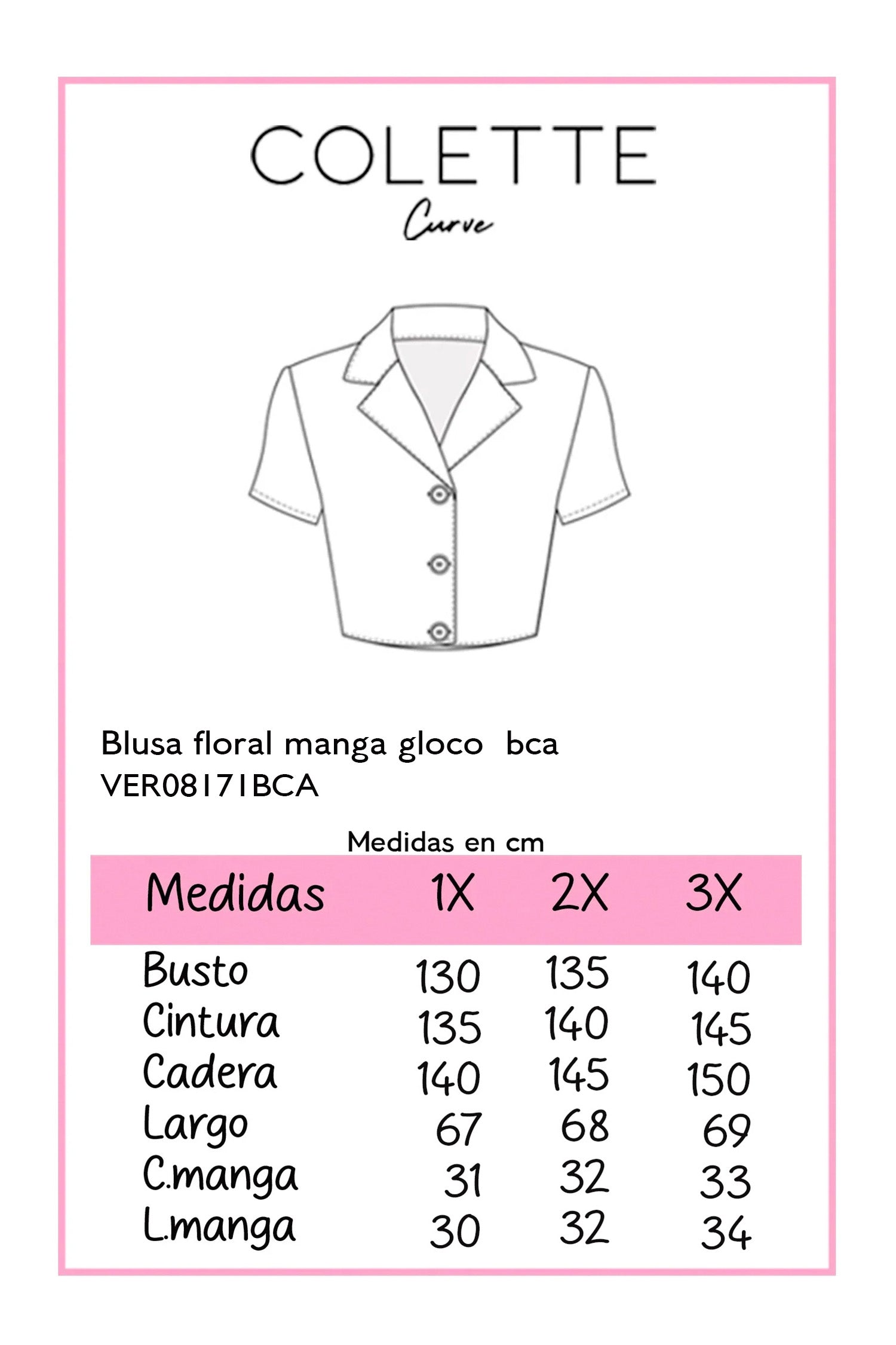 Blusa Curvy Floral Maxi Manga Globo Botones Blanca
