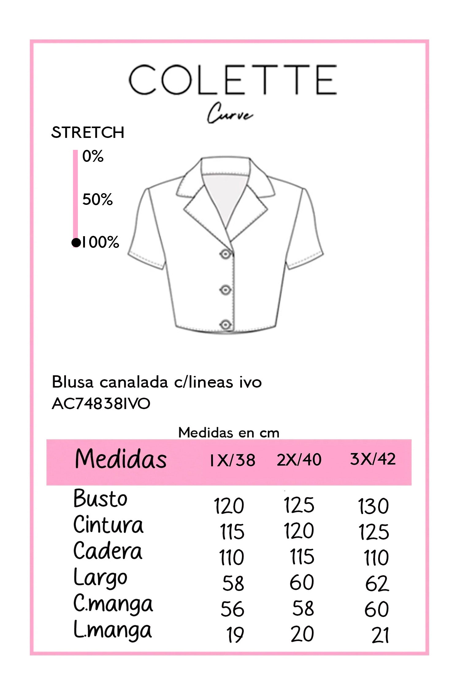 Blusa Curvy Canalada con Líneas Texturizadas Manga Corta Ivory