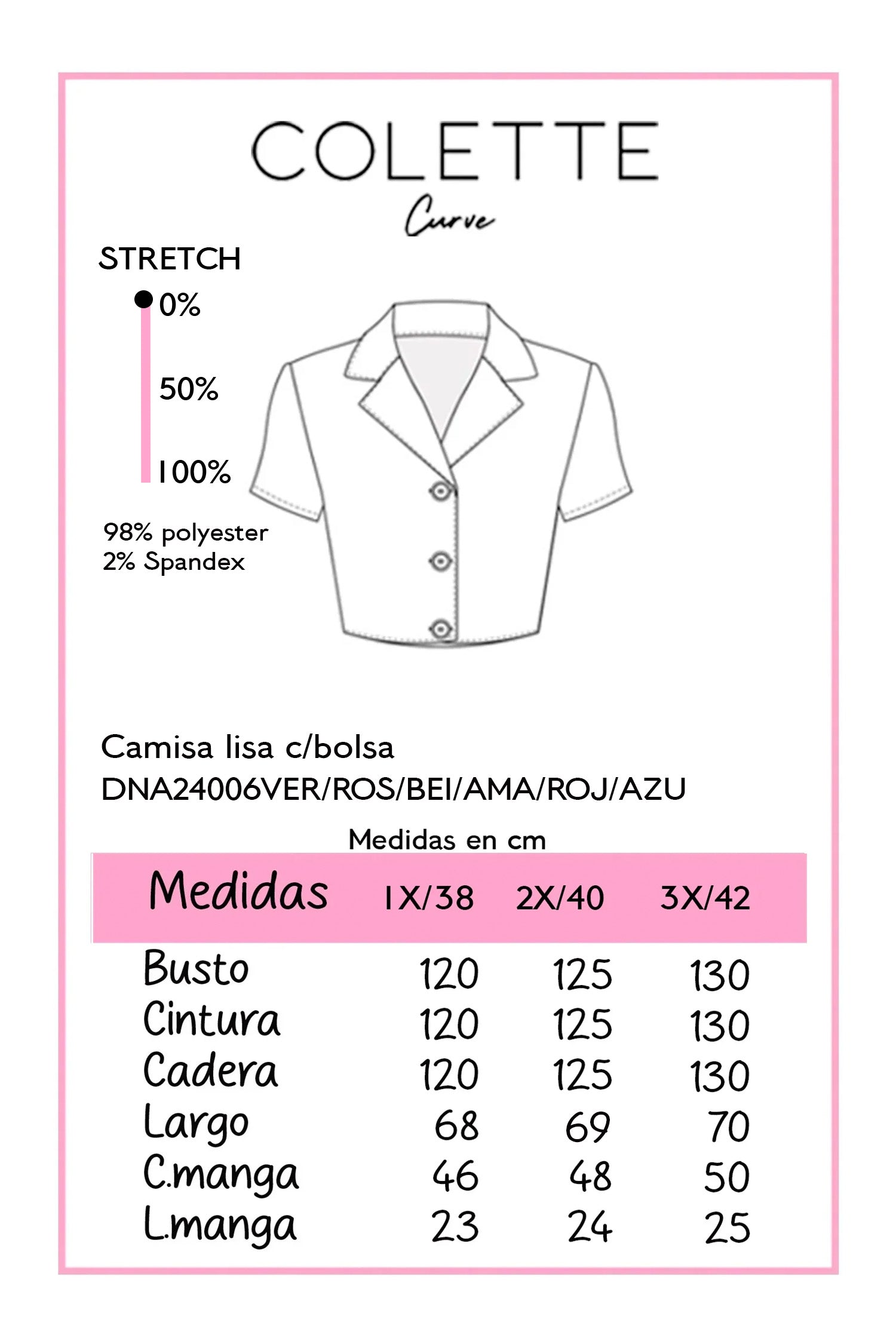 Chart de medidas Camisa DNA24006