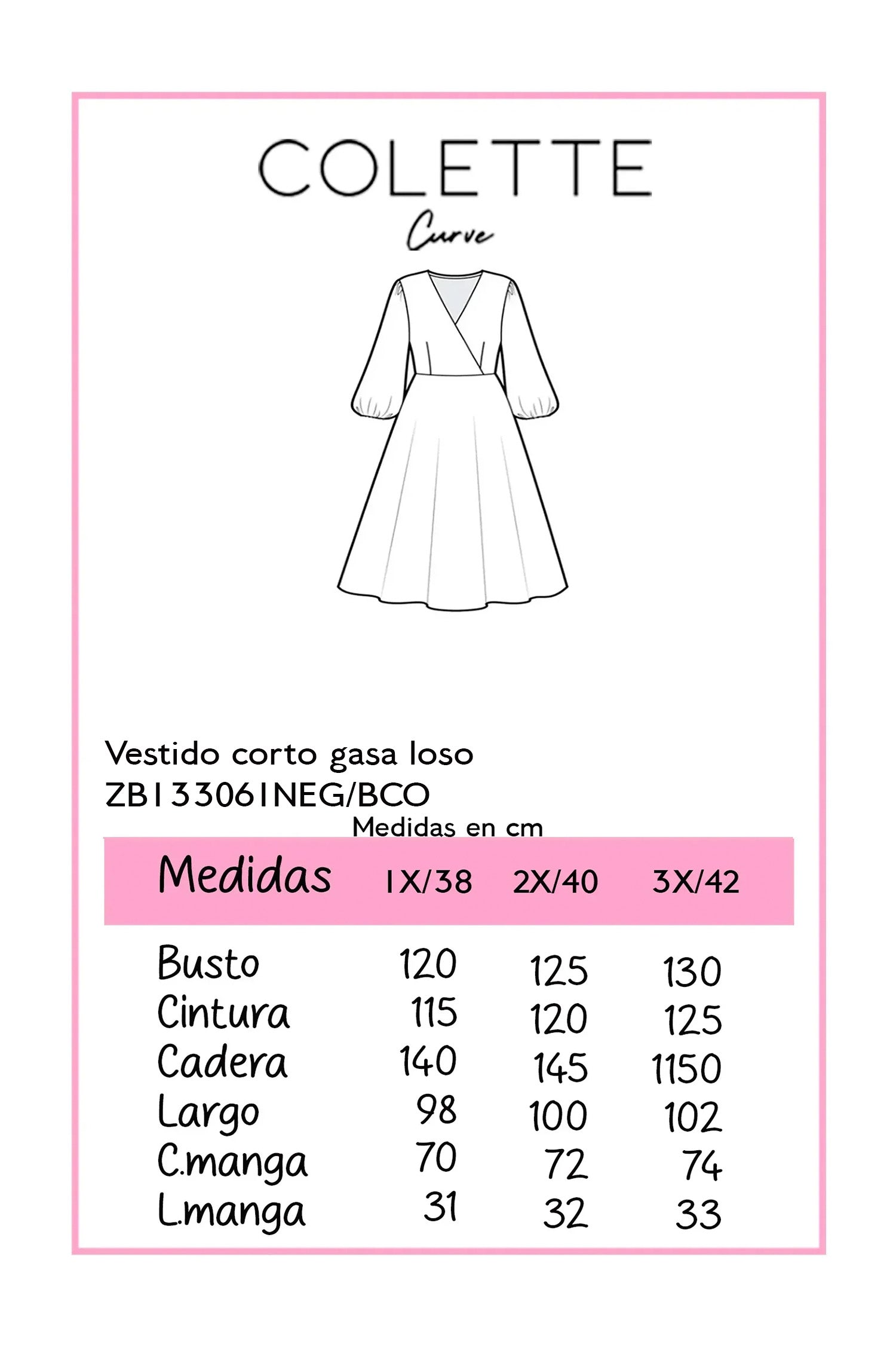 Vestido Curvy Corto Gasa Mangas Globo Blanco