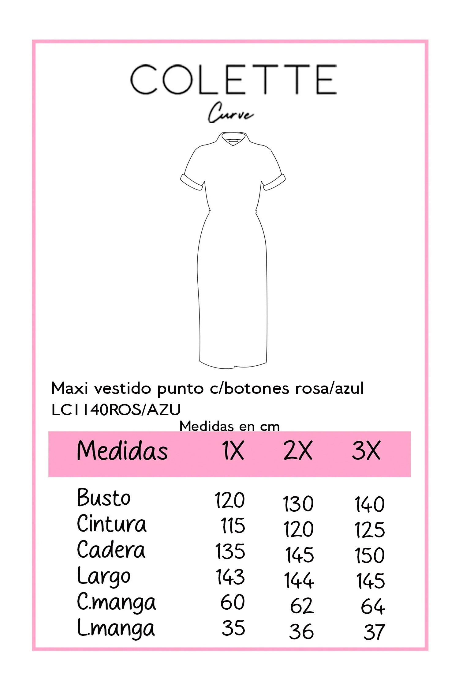 Maxi  vestido punto c/botones rosa
