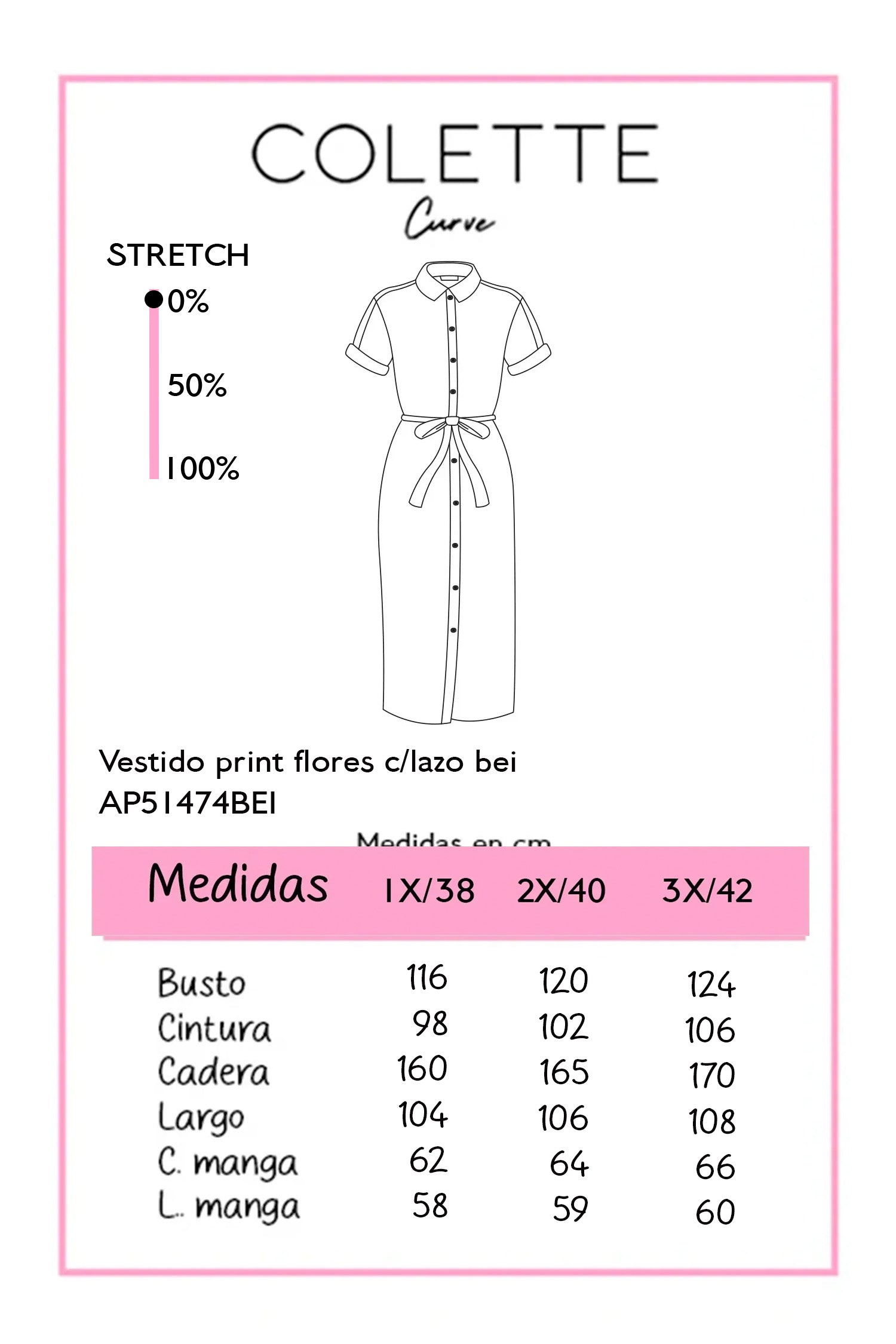 Vestido Curvy Camisero Print Flores con Lazo Cintura Beige