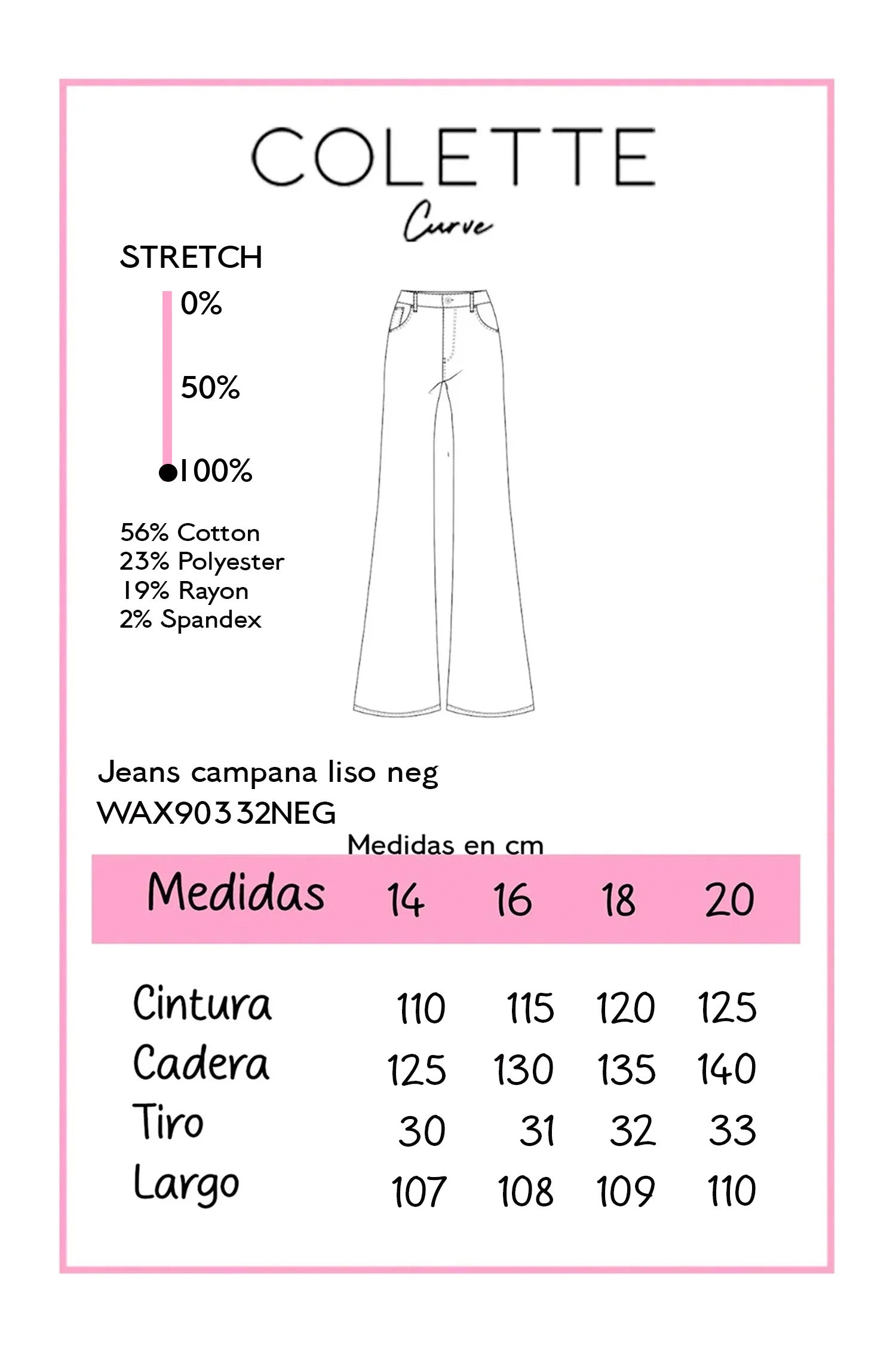 Jeans Curvy Campana Liso Negro