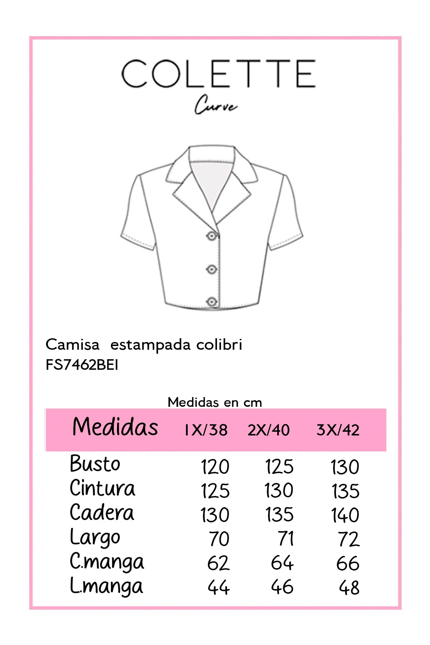 Camisa Curvy Estampado Colibrí Beige Manga 3/4 Versátil