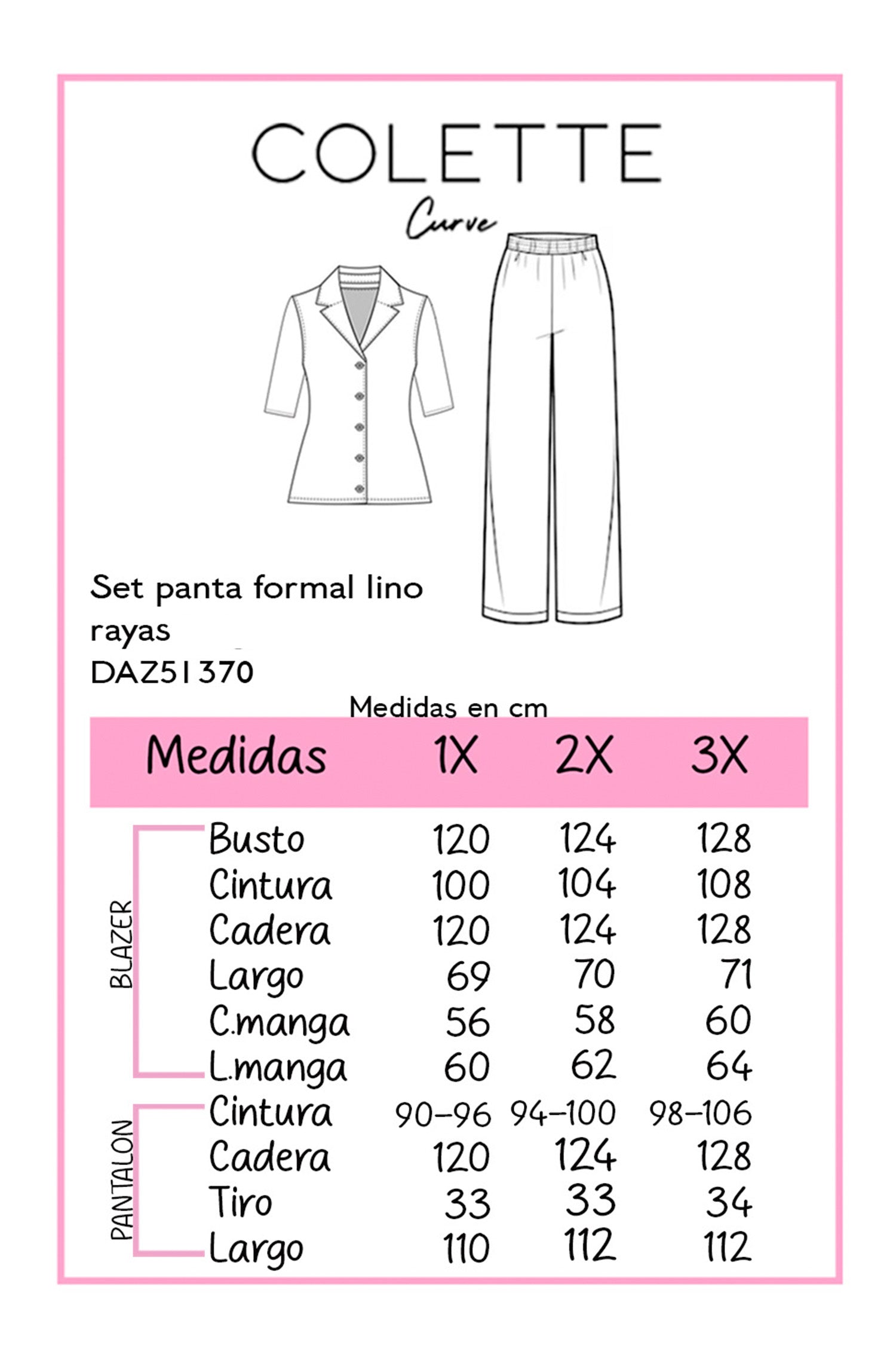 Set Pantalón Formal de Lino Rayas Gris Plus Size para Mujer
