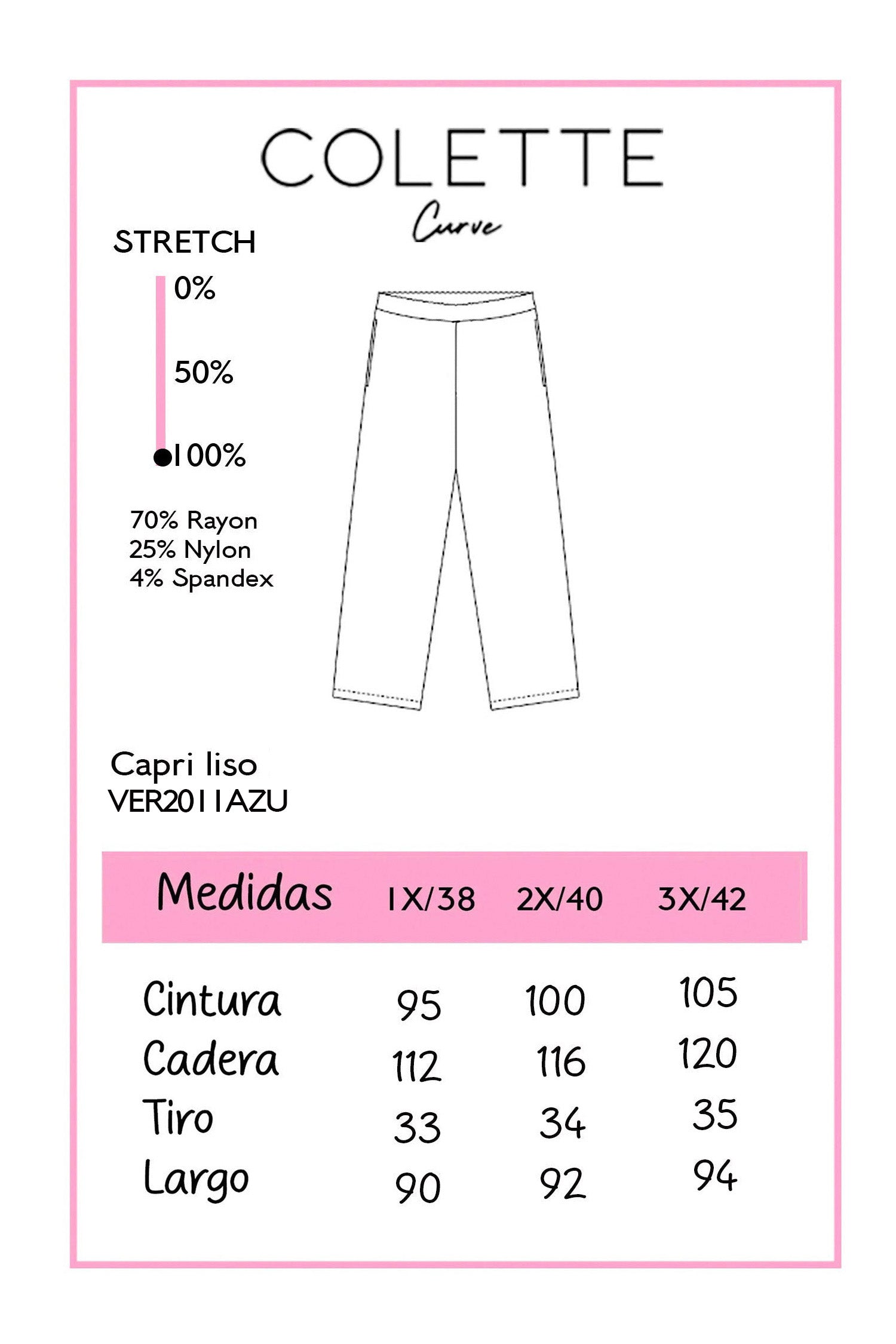 Pantalon Capri Curvy Stretch Ajustado Cintura Alta azul