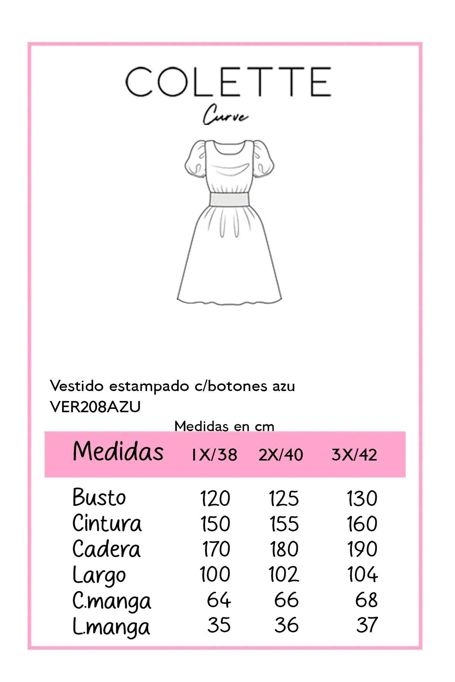 Vestido Curvy Estampado Abstracto Botones Azul Cobalto