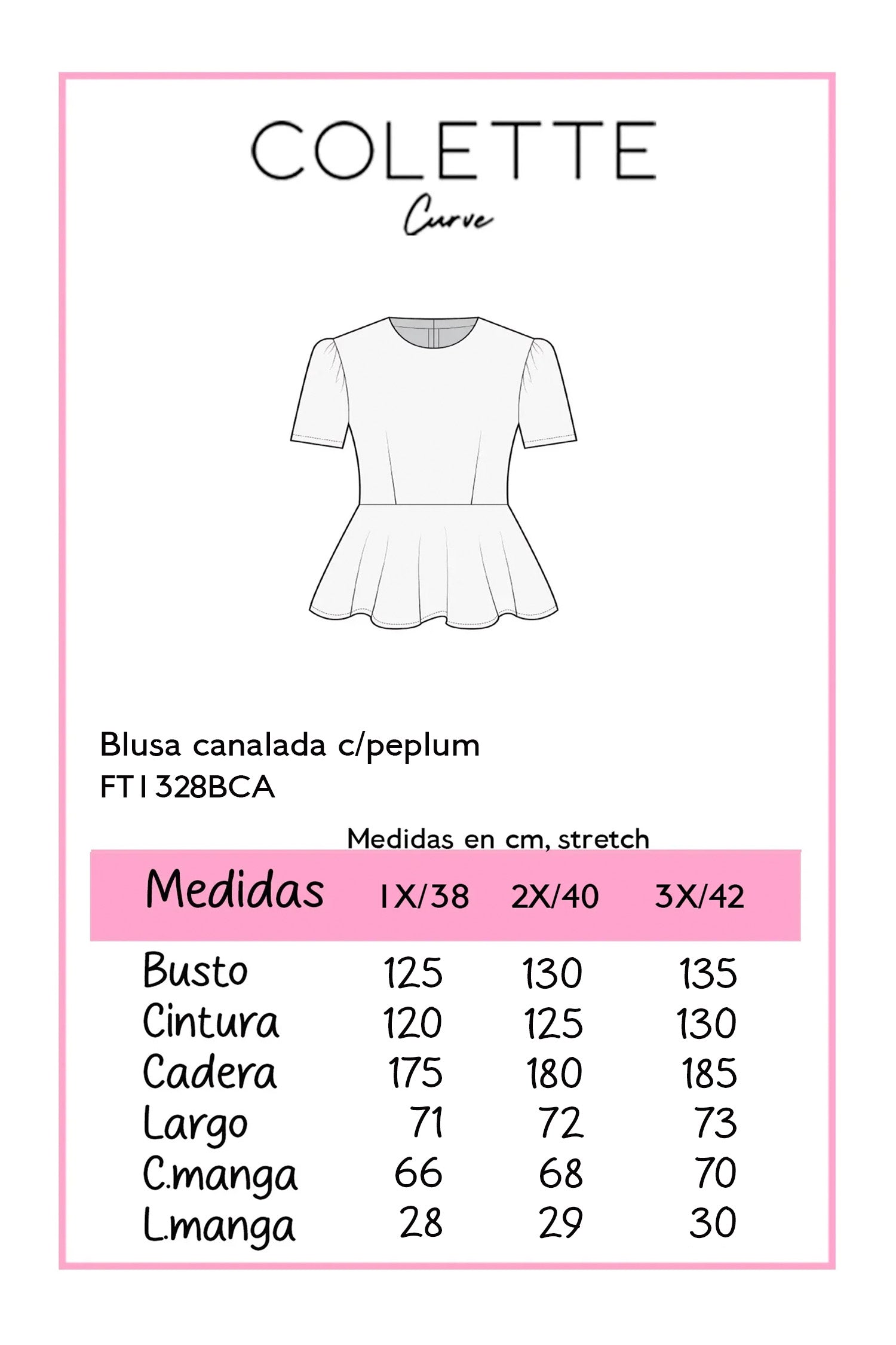 Blusa Curvy Peplum Estampado Pespunte Manga Corta Blanco