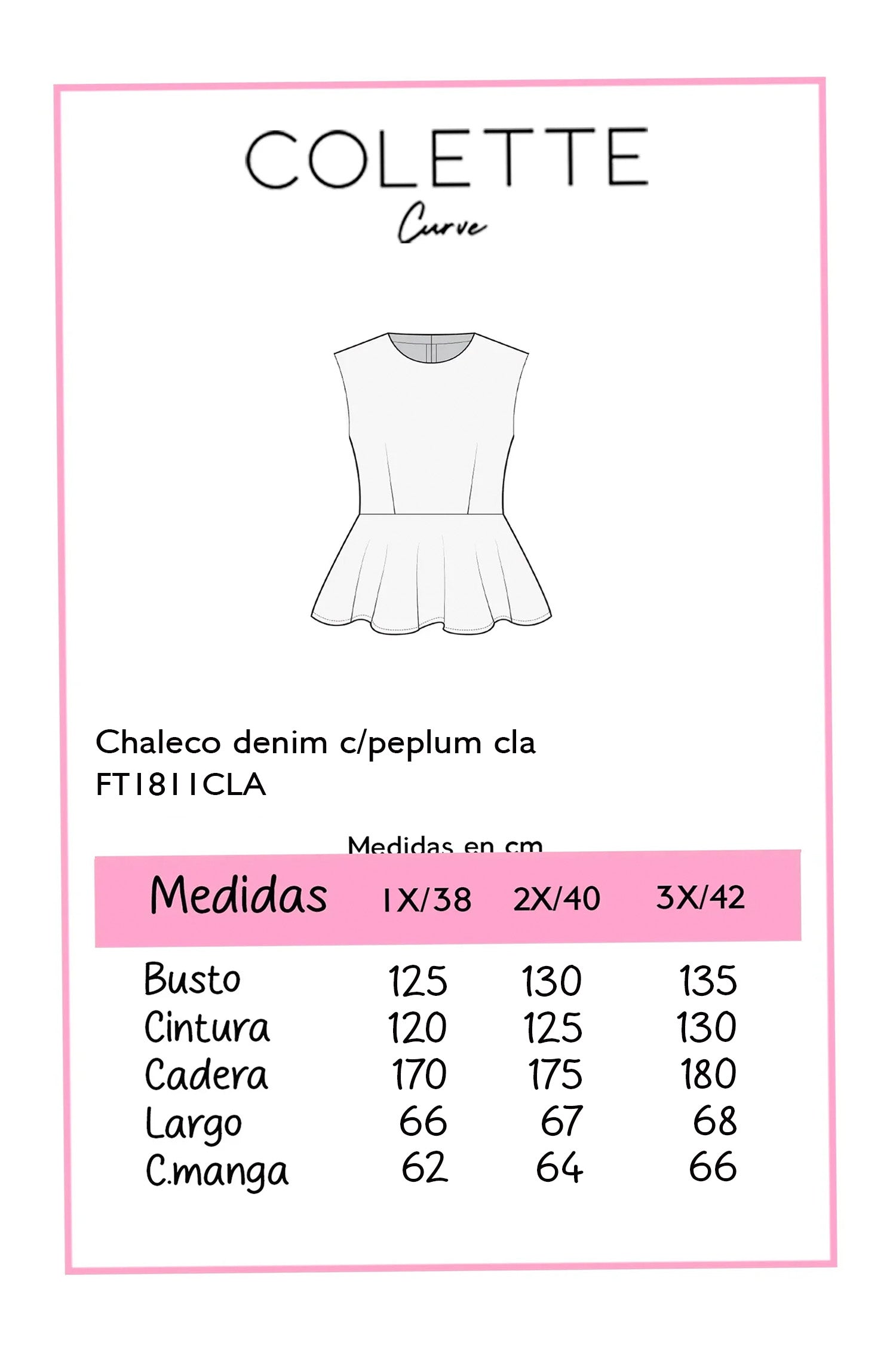 Chaleco Curvy Denim Peplum Sin Mangas Botones Dorados Azul