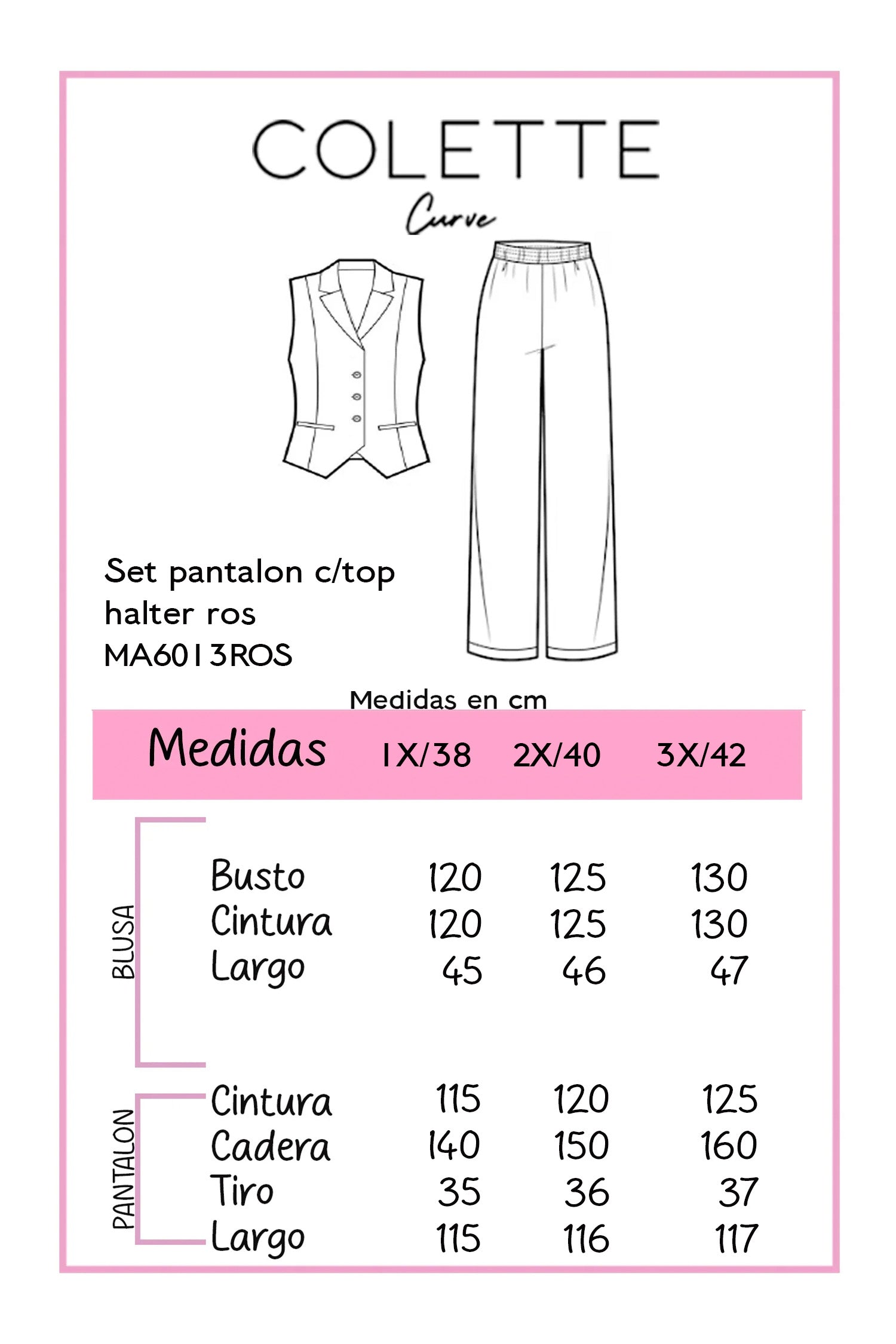 Conjunto Curvy Pantalón y Blusa Halter Lino Rosa Femenino
